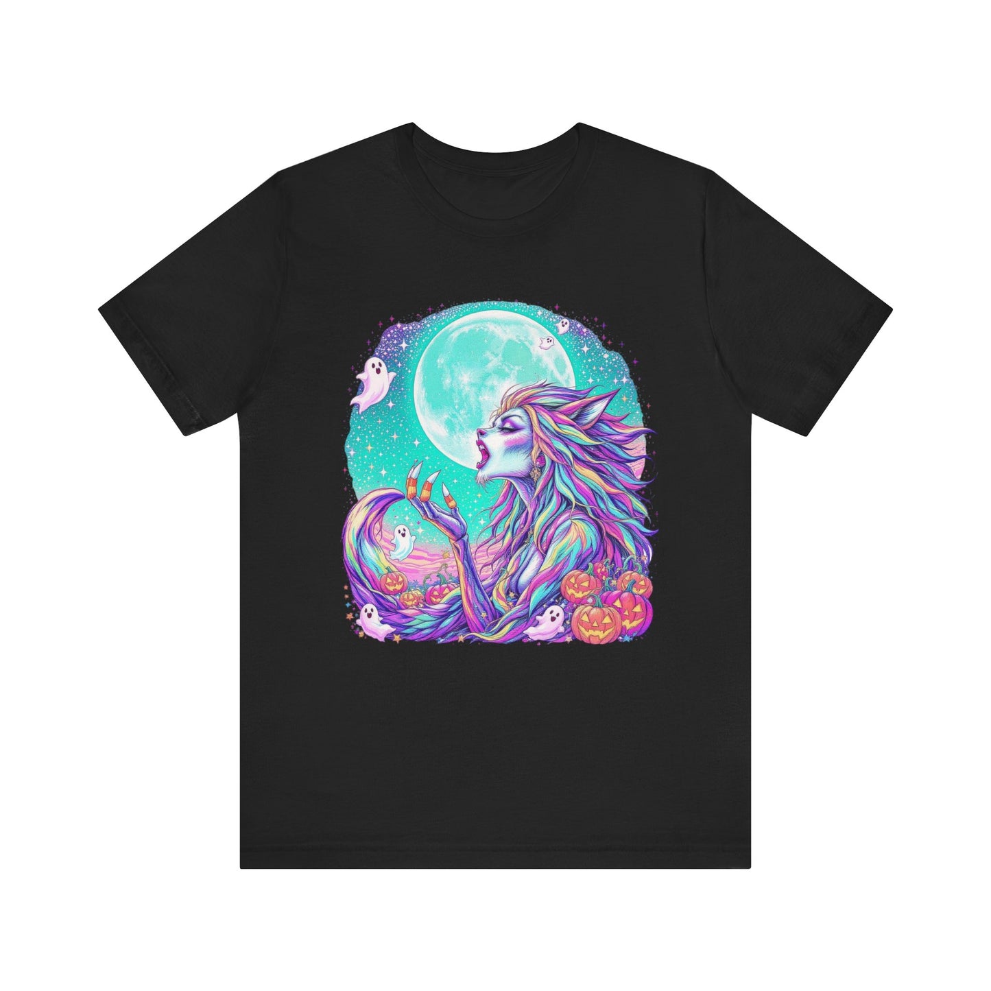 Mystical Moonlight Wolf Tee, Halloween Shirt, Graphic T-Shirt, Unisex Casual Wear, Spooky Season Apparel, Gift for Animal Lovers