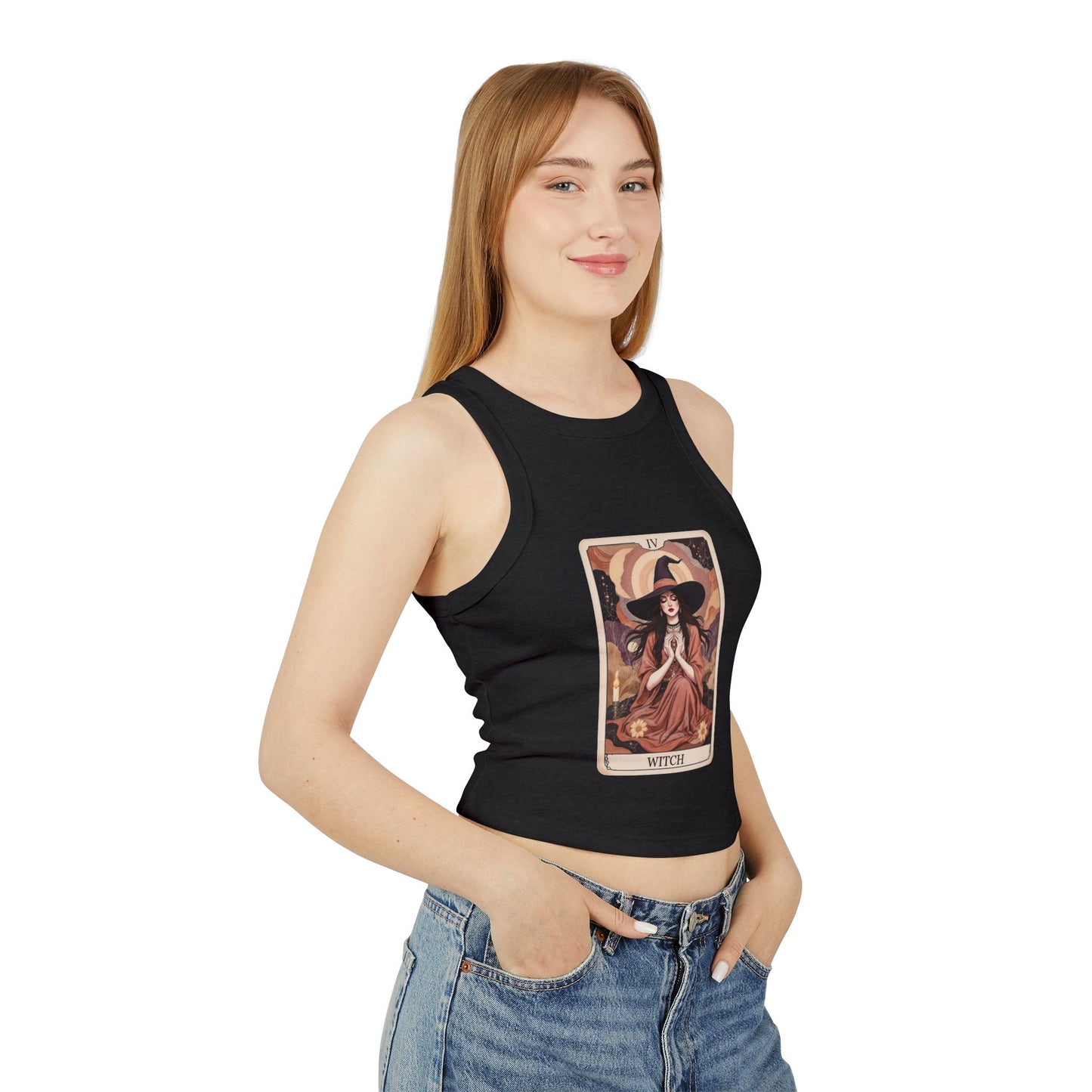 Women's Witchy Tarot Racer Tank, Bohemian Summer Top, Cute Crop Top for Festivals, Y2K Aesthetic, Witchy Vibes, Magical Occasions