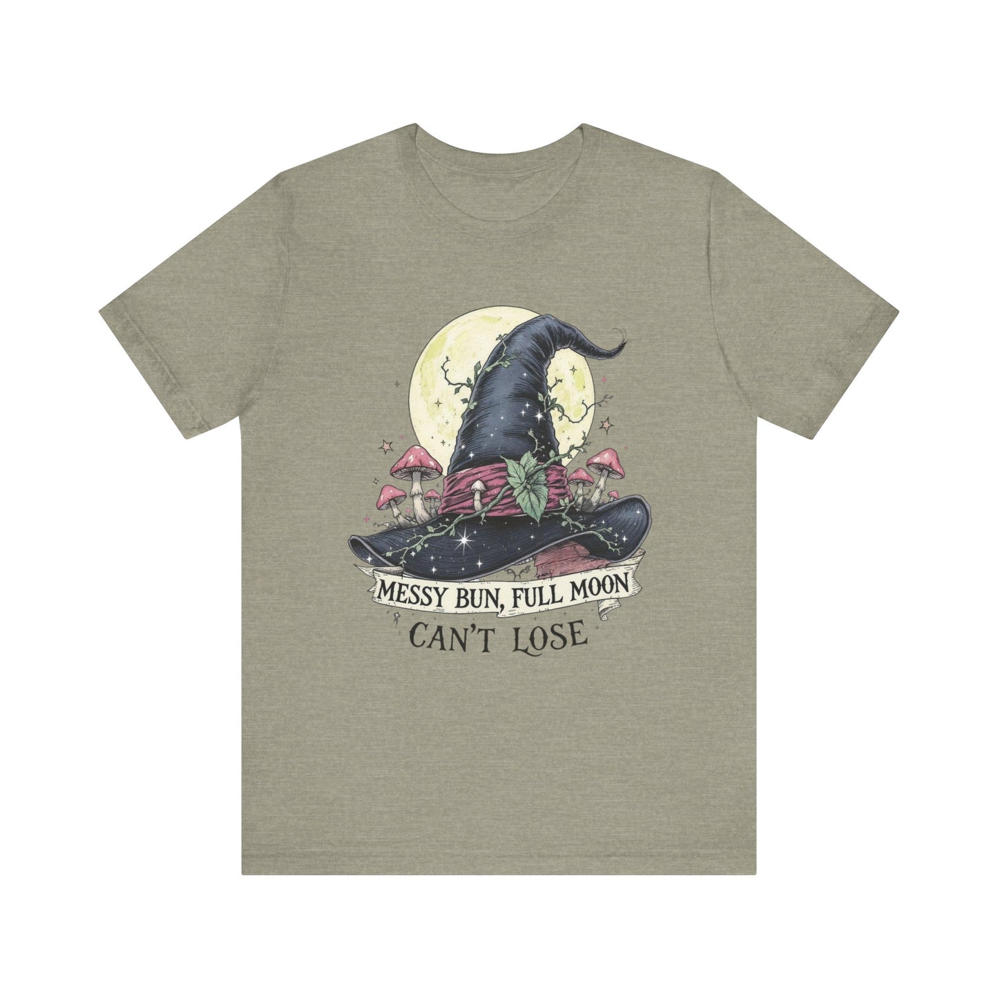 Messy Bun Full Moon Tee - Unisex Jersey T-Shirt, Cute Witch Shirt, Halloween Apparel, Cozy Everyday Top, Fun Gift for Her