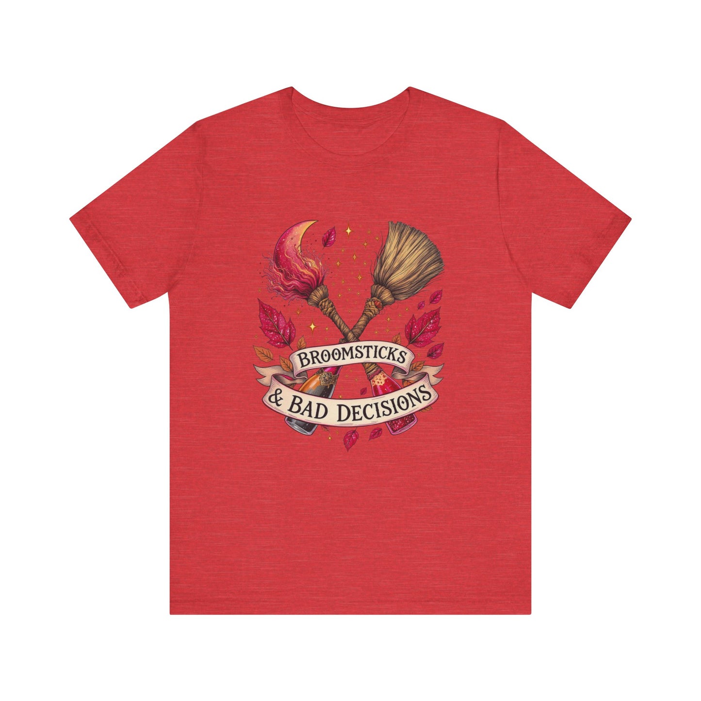 Broomsticks & Bad Decisions Tee, Halloween T-Shirt, Witchy Apparel, Fun Gift for Witches, Magical Shirts, Unisex Graphic Tee