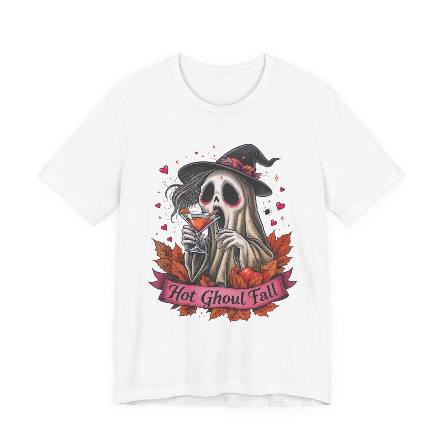 Hot Ghoul Fall Ghost Pumpkin Spice Unisex Tee, Halloween Shirt, Autumn Graphic T-Shirt, Spooky Season Top, October Apparel