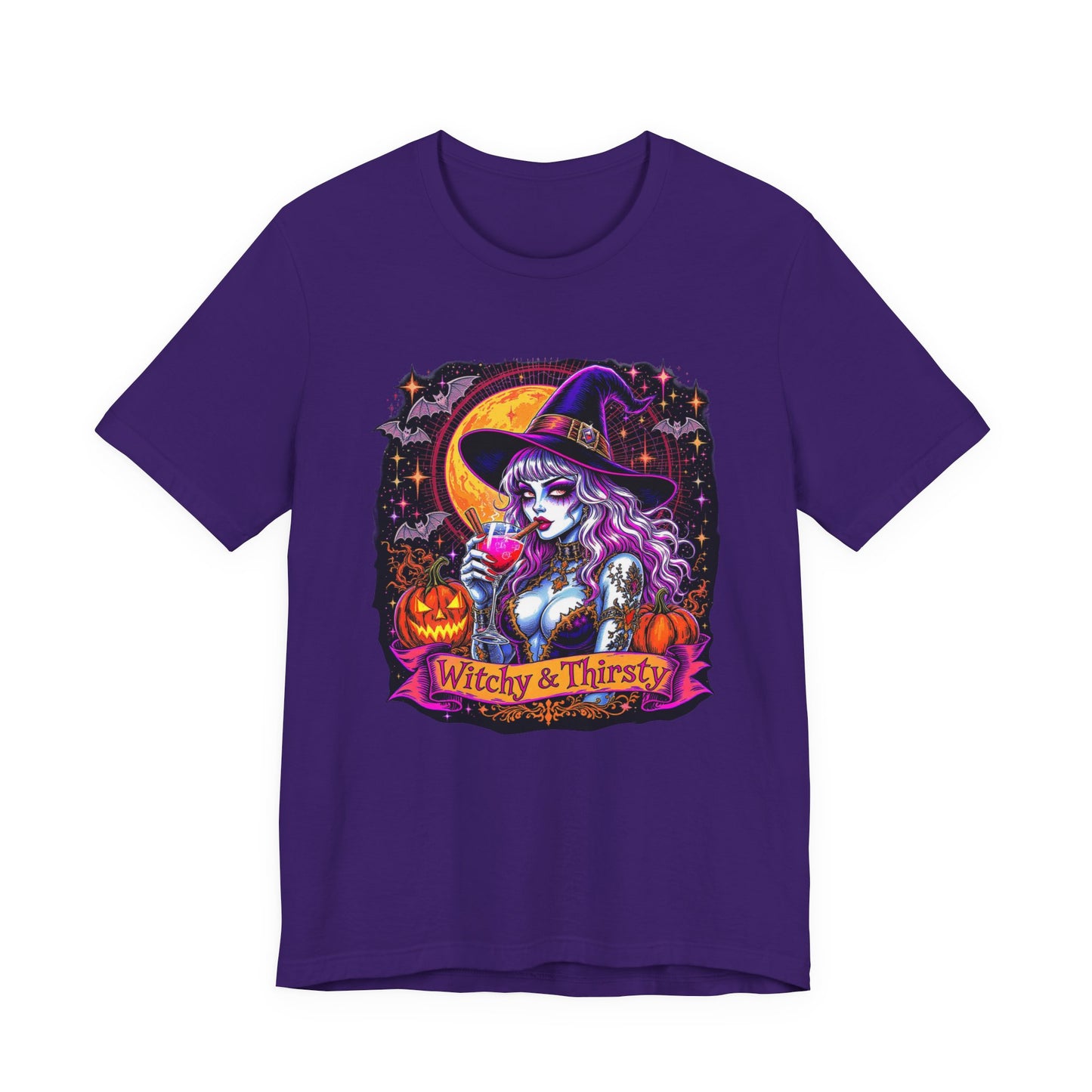Witchy & Thirsty Halloween Tee, Unisex Short Sleeve Shirt, Spooky T-Shirt, Halloween Costume, Witchy Fashion, October Celebration