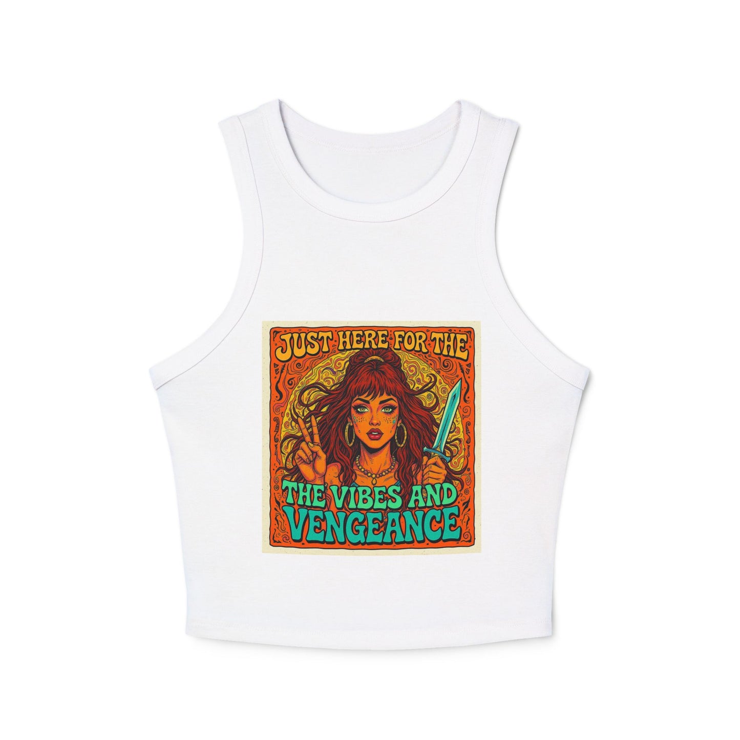 Vibes and Vengeance Racer Tank, Graphic Crop Top, Women's Summer Fashion, Festival Wear, Gift for Her