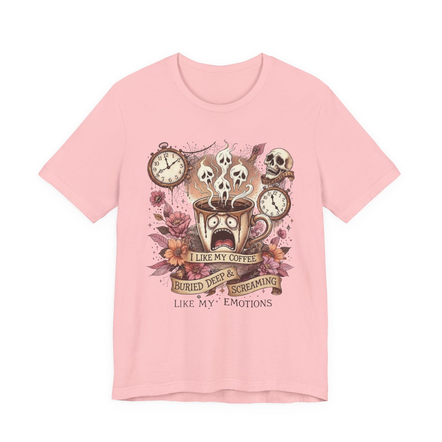 Coffee Lovers Skull Tee - I Like My Coffee Buried Deep, Unisex Jersey T-Shirt, Personalized Gift, Gothic Style, Perfect for Halloween