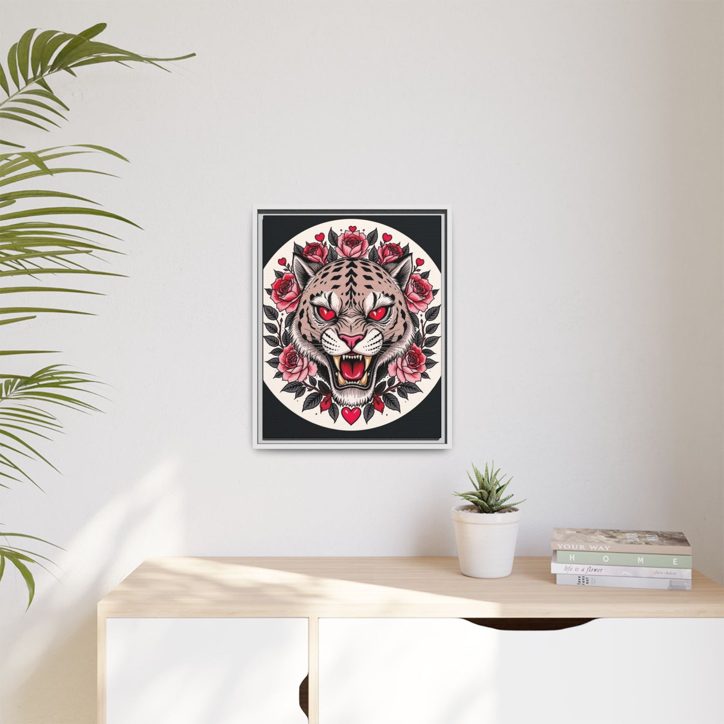 Framed Art Print: Fierce Tiger Portrait, Wall Decor, Tattoo Art, Animal Print, Gift for Nature Lovers