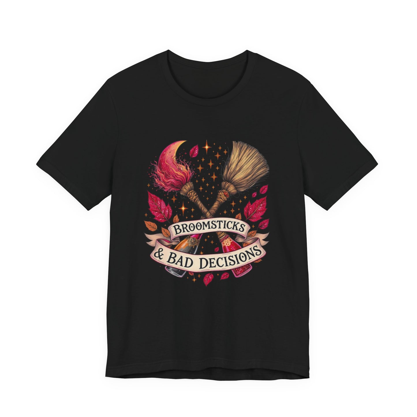 Broomsticks & Bad Decisions Tee, Halloween T-Shirt, Witchy Apparel, Fun Gift for Witches, Magical Shirts, Unisex Graphic Tee