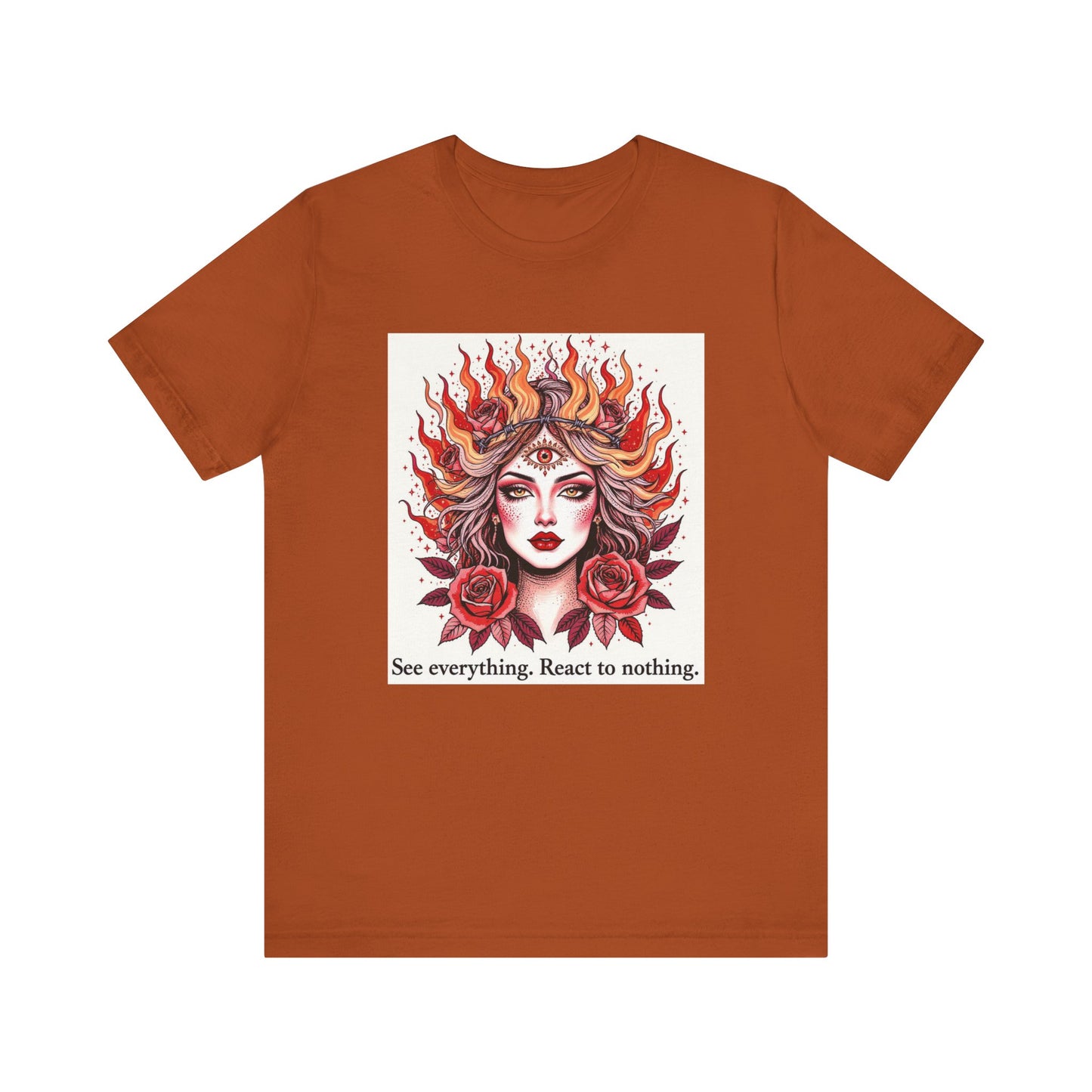 Surreal Tattoo Flash T-Shirt, Feminine Face and Roses Design, Vintage Style Tee for Men and Women, Flaming Hair Art Shirt, Pastel Pink Red