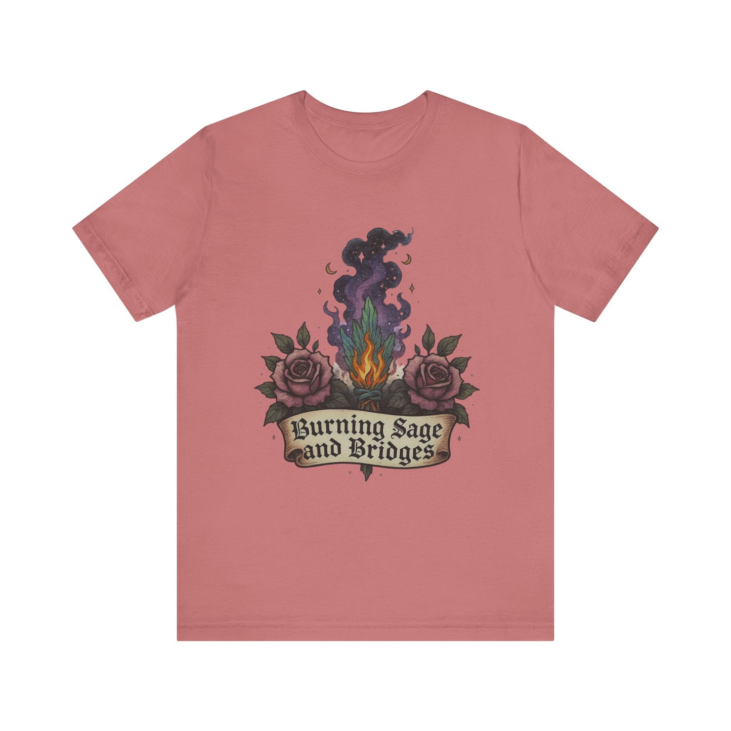 Mystical Sage Tee - Burning Sage and Bridges Shirt for Spiritual Vibes, Boho Style, Gift for Witches, Casual Wear, Ideal for Festivals