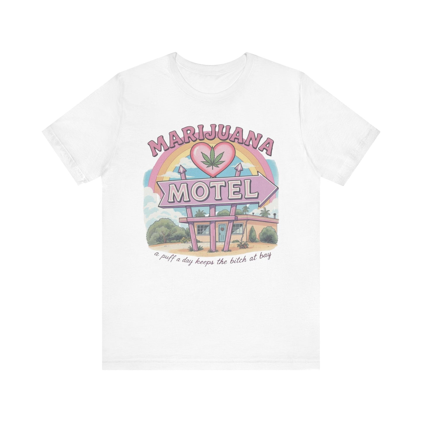 Retro Marijuana Motel Tee, Unisex Graphic T-Shirt, Fun Cannabis Apparel, Stoner Gift, 420 Celebrations, Hipster Style