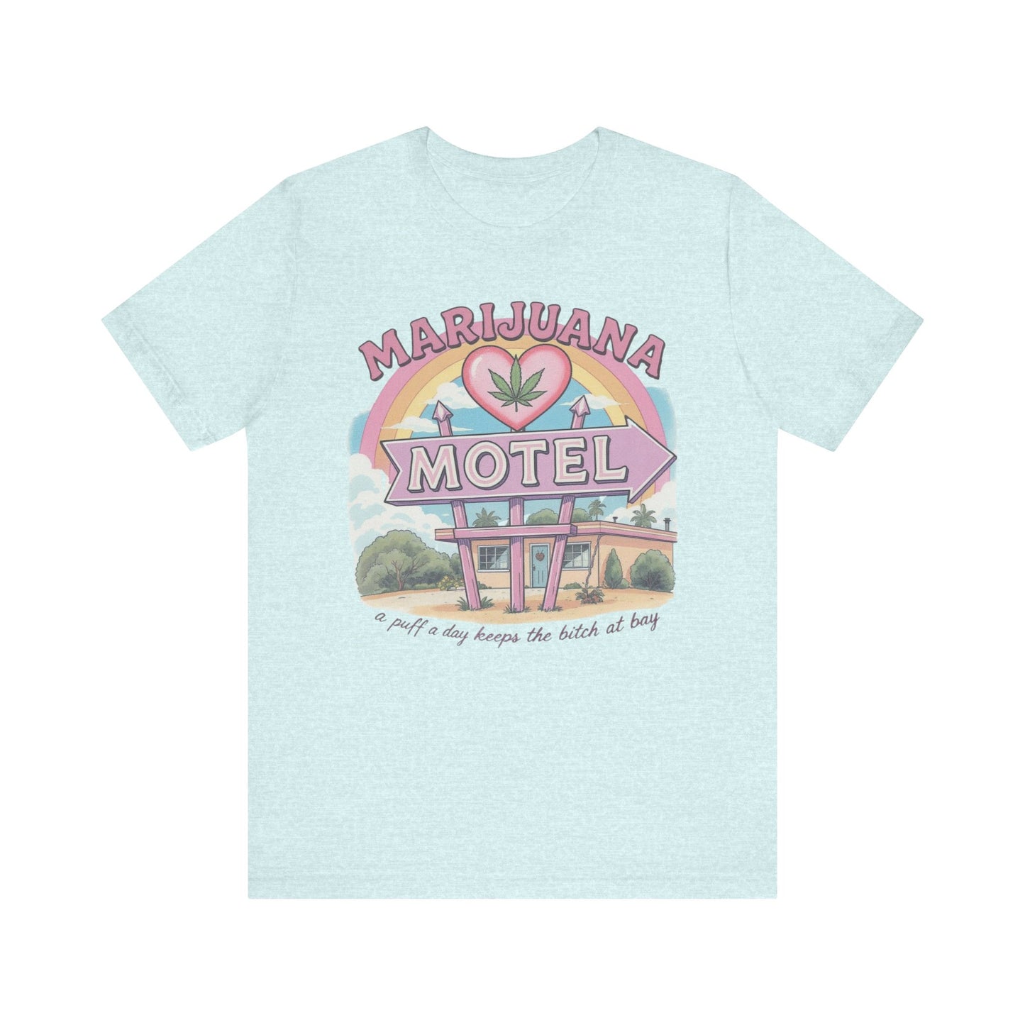 Retro Marijuana Motel Tee, Unisex Graphic T-Shirt, Fun Cannabis Apparel, Stoner Gift, 420 Celebrations, Hipster Style
