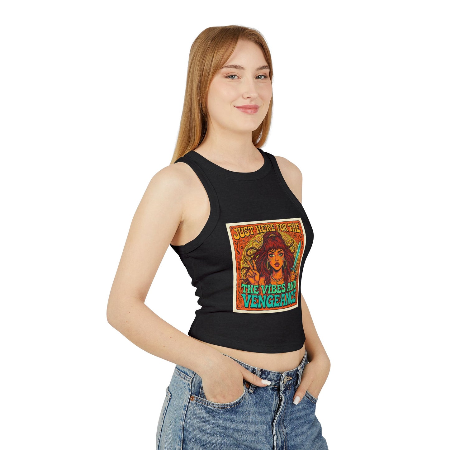 Vibes and Vengeance Racer Tank, Graphic Crop Top, Women's Summer Fashion, Festival Wear, Gift for Her