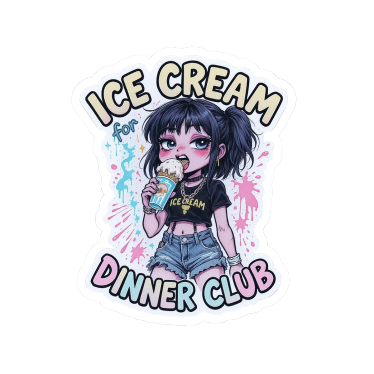 Cool Ice Cream Dinner Club Stickers, Fun Laptop Decal, Cute Planner Accessory, Kawaii Gift for Teens, Aesthetic Sticker Art