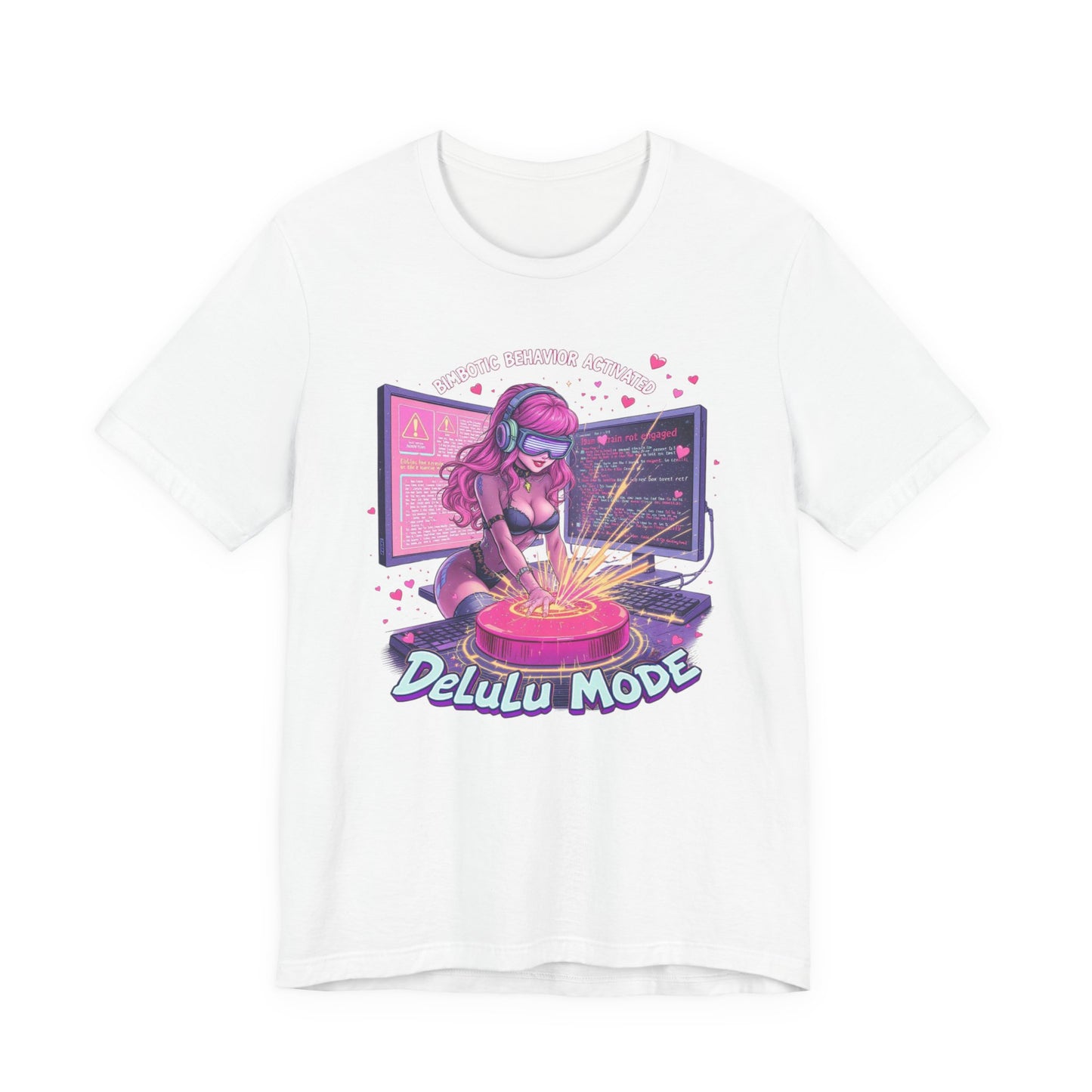 Delulu Mode Graphic Tee, Fun Tech Fashion T-Shirt, Gamer Outfit, Creative Lifestyle Gift, Gamer Girl Short Sleeve Shirt