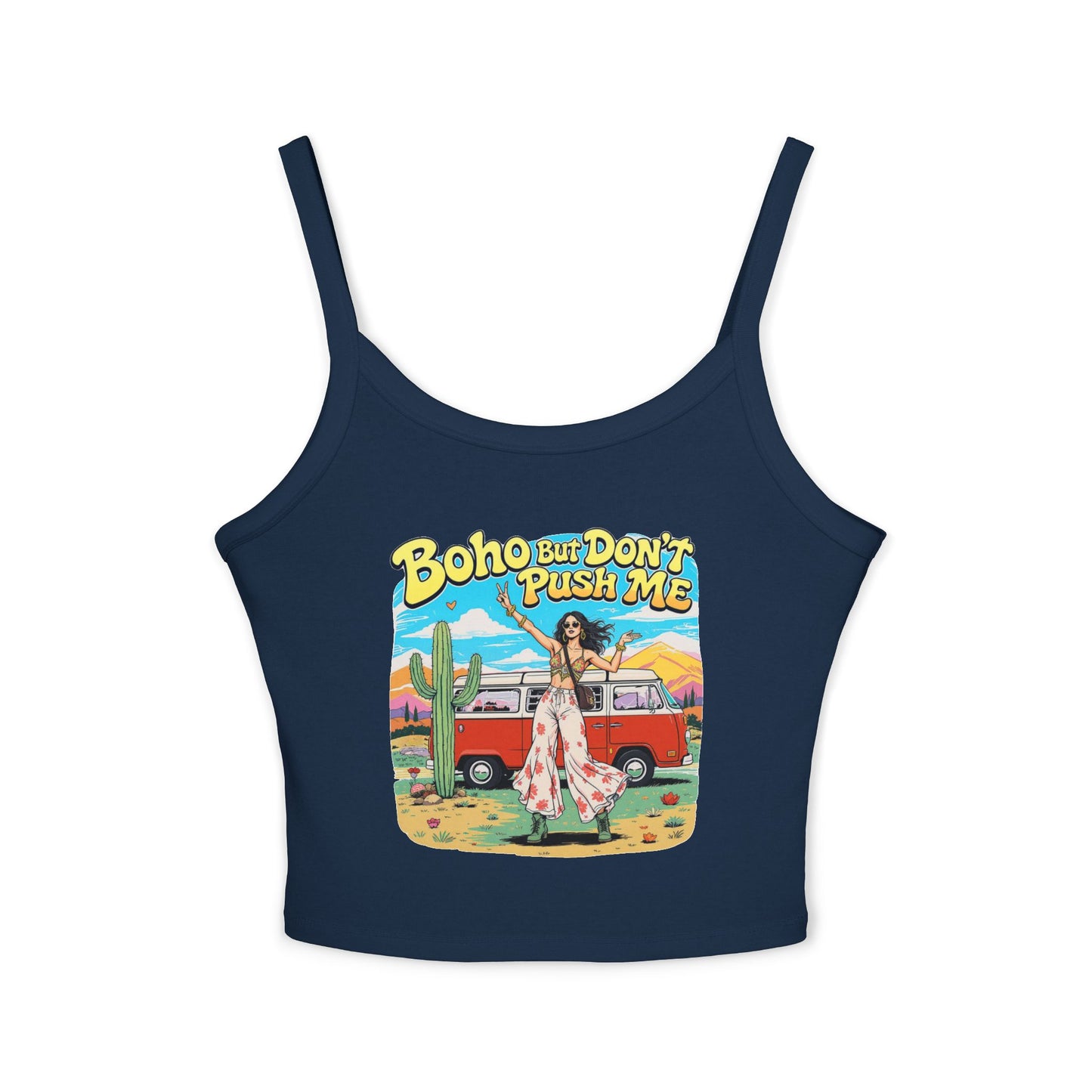 Boho Vibes Spaghetti Strap Tank Top - Women's Summer Top, Vacation Wear, Festival Outfit, Gift for Her, Bohemian Style Top