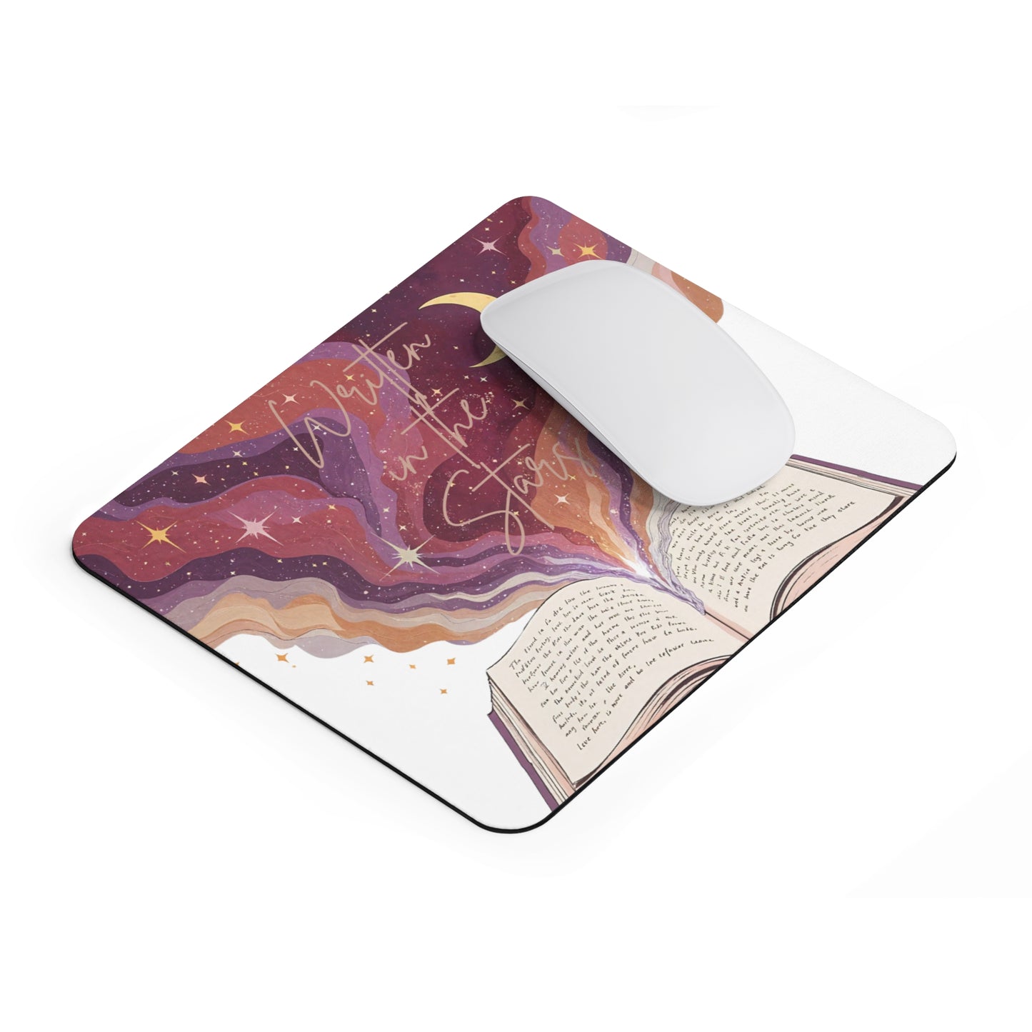 Celestial Book Mouse Pad, Written in the Stars, Inspirational Desk Accessory, Gift for Readers, Astrology Gifts, Office Decor