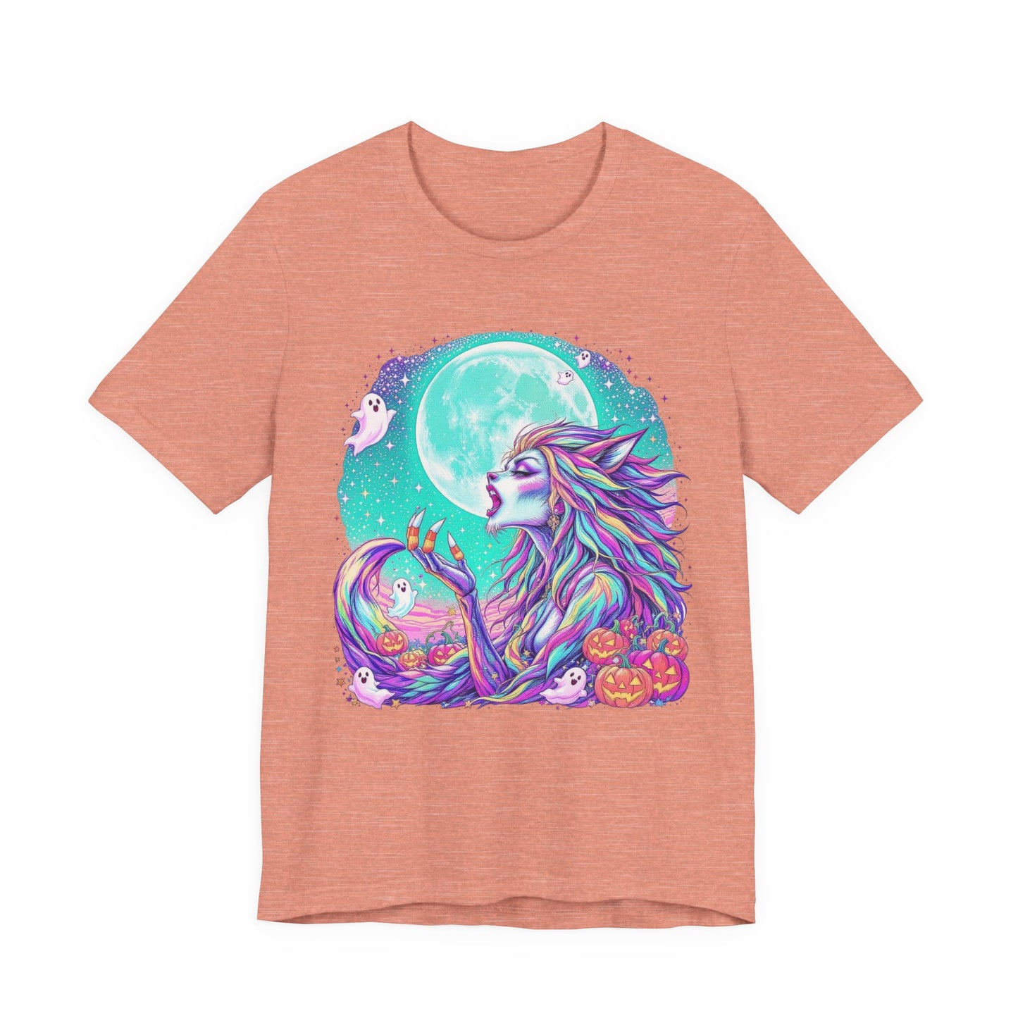 Mystical Moonlight Wolf Tee, Halloween Shirt, Graphic T-Shirt, Unisex Casual Wear, Spooky Season Apparel, Gift for Animal Lovers