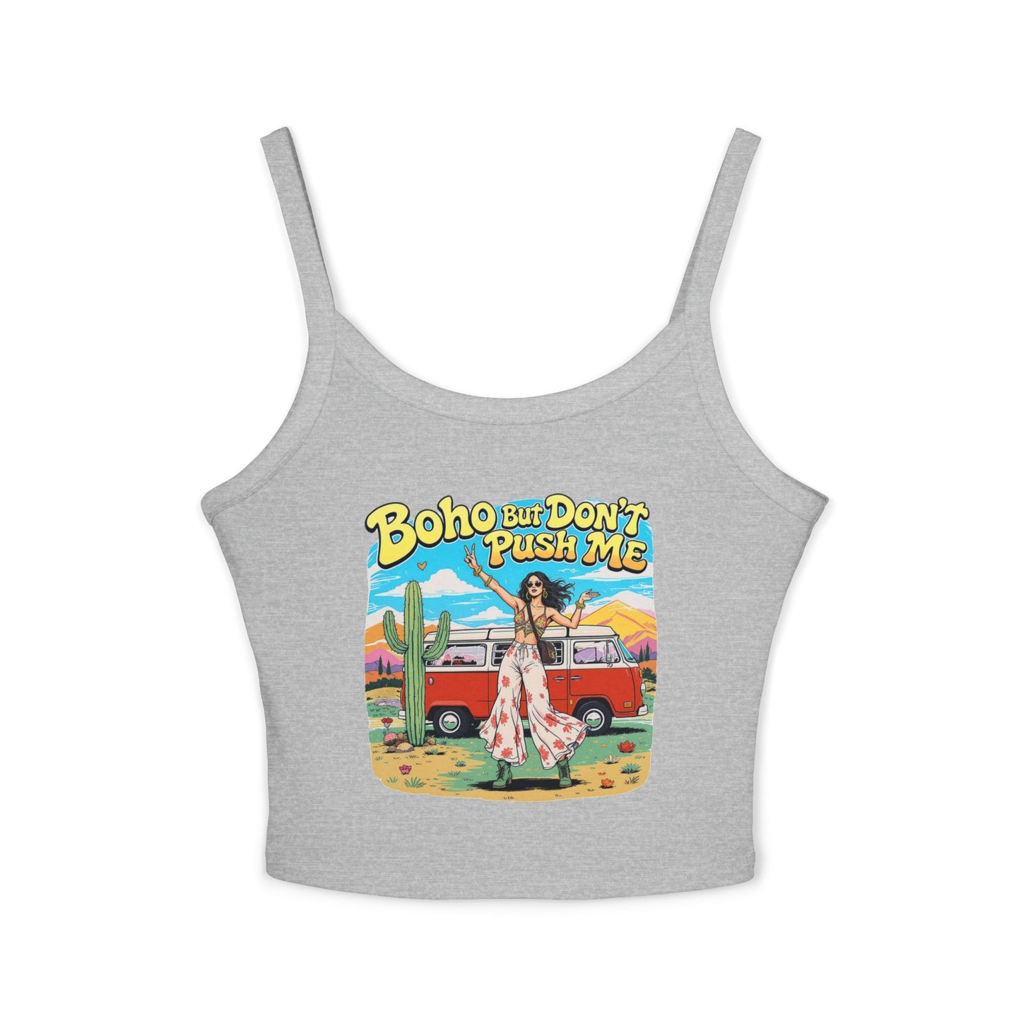Boho Vibes Spaghetti Strap Tank Top - Women's Summer Top, Vacation Wear, Festival Outfit, Gift for Her, Bohemian Style Top