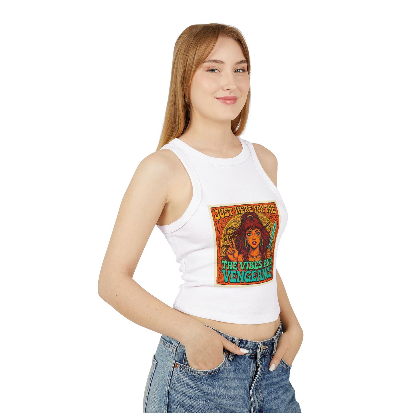 Vibes and Vengeance Racer Tank, Graphic Crop Top, Women's Summer Fashion, Festival Wear, Gift for Her