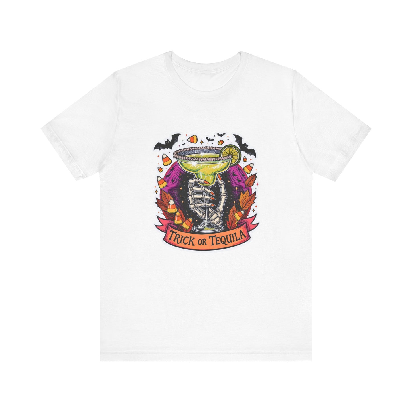 Halloween Trick or Tequila Tee - Unisex Jersey T-Shirt, Spooky Party Shirt, Autumn Apparel, Day of the Dead Gift, Halloween Costumes