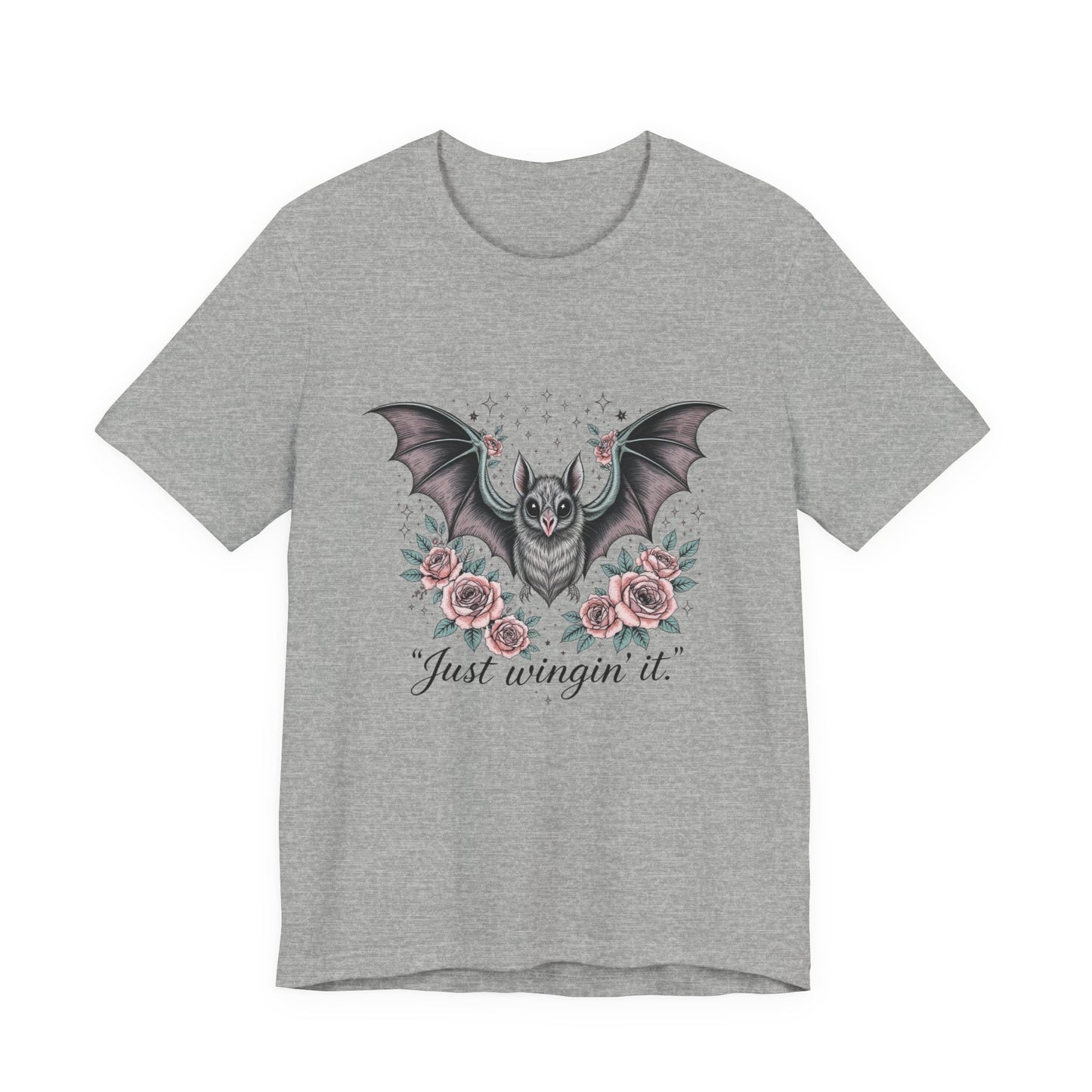 Just Wingin' It Bat Tee, Unisex Jersey Short Sleeve T-Shirt for Halloween, Casual Outfit, Unique Gift, Spooky Vibe, Graphic Tee