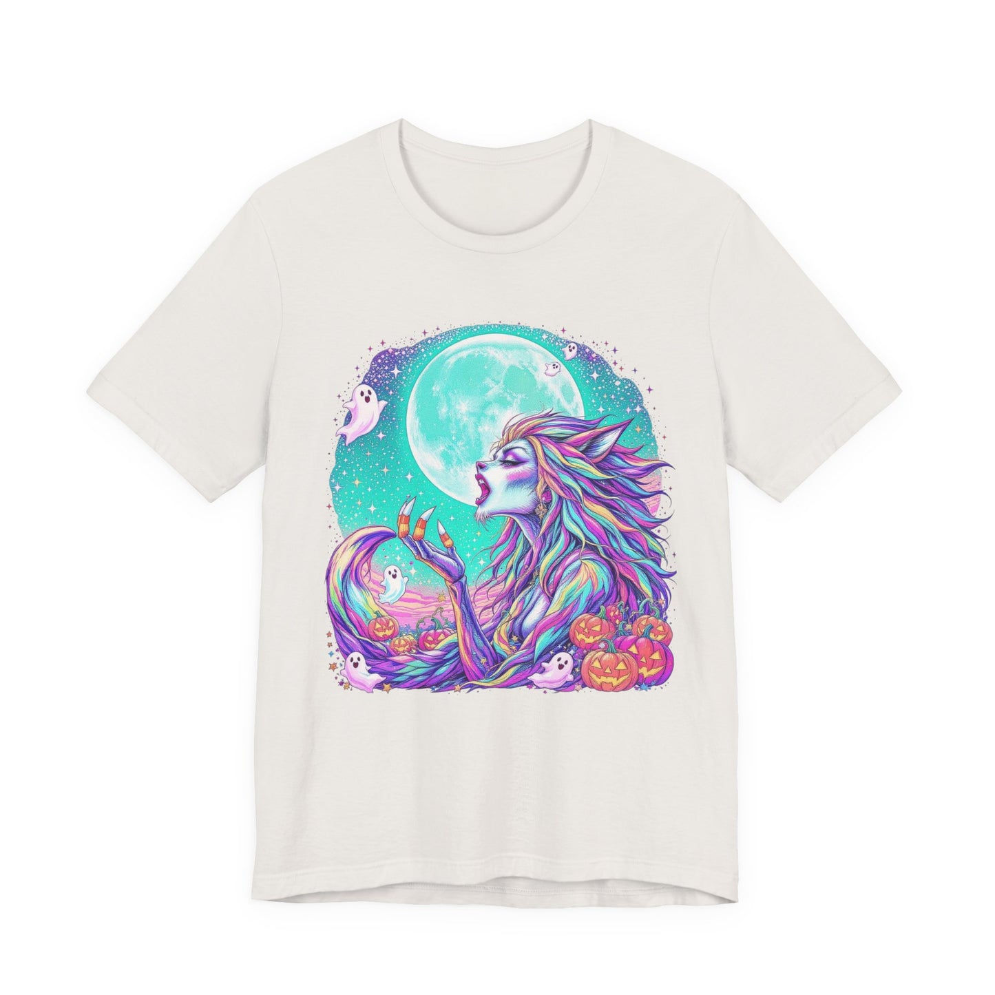 Mystical Moonlight Wolf Tee, Halloween Shirt, Graphic T-Shirt, Unisex Casual Wear, Spooky Season Apparel, Gift for Animal Lovers