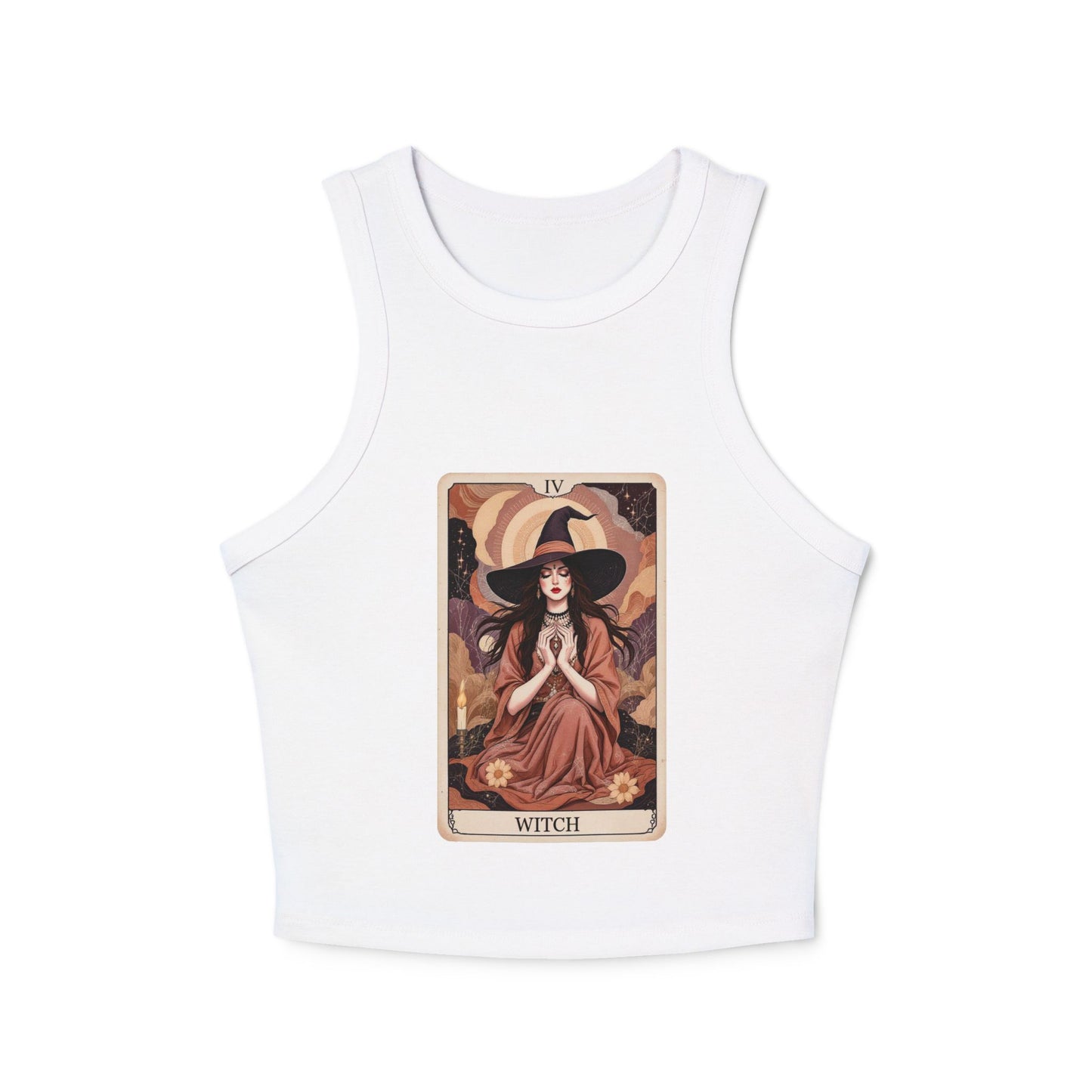 Women's Witchy Tarot Racer Tank, Bohemian Summer Top, Cute Crop Top for Festivals, Y2K Aesthetic, Witchy Vibes, Magical Occasions