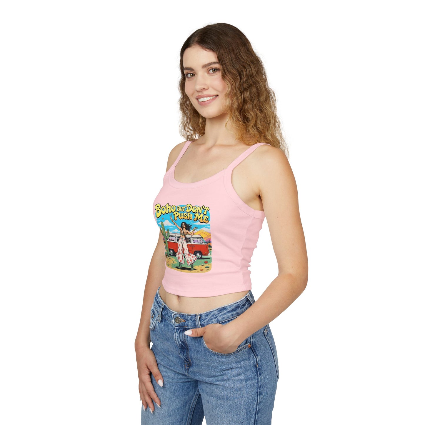 Boho Vibes Spaghetti Strap Tank Top - Women's Summer Top, Vacation Wear, Festival Outfit, Gift for Her, Bohemian Style Top