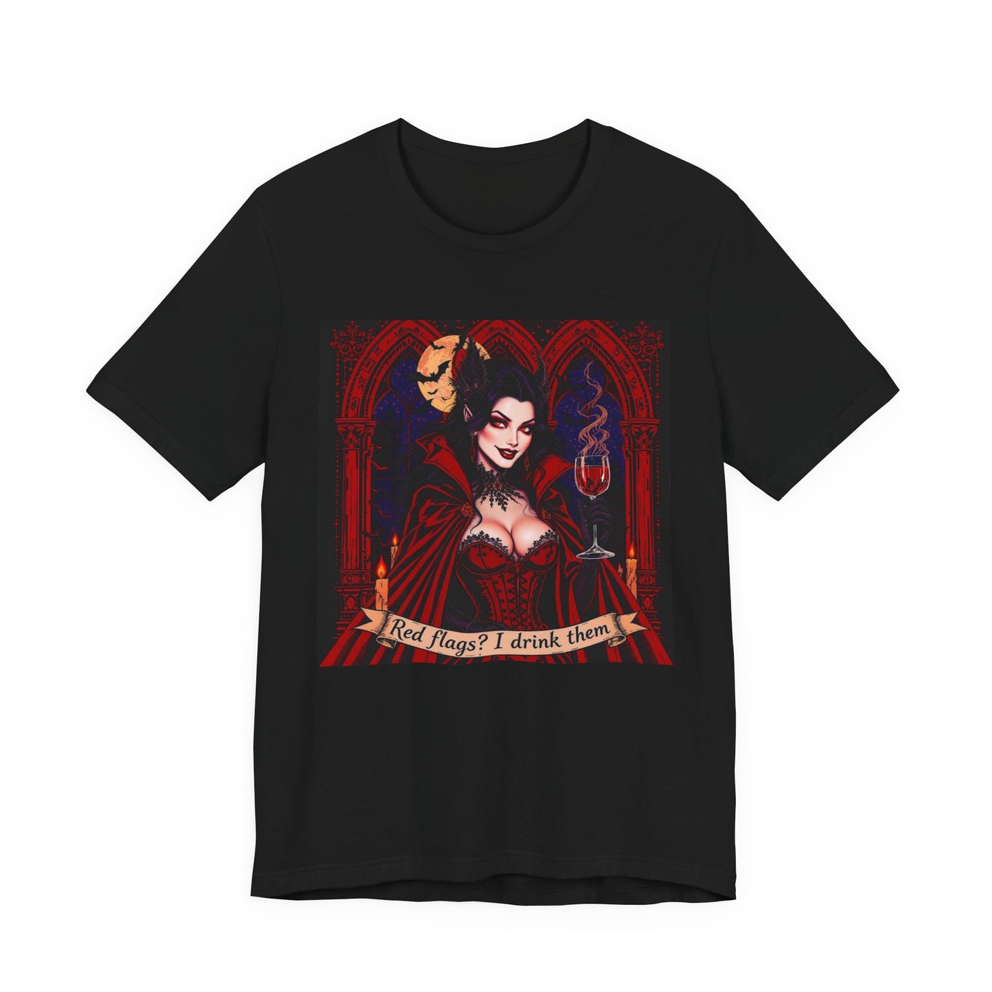 Gothic Red Flags Tee, Spooky T-Shirt, Funny Vampire Shirt, Unisex Halloween Apparel, Alternative Fashion Top
