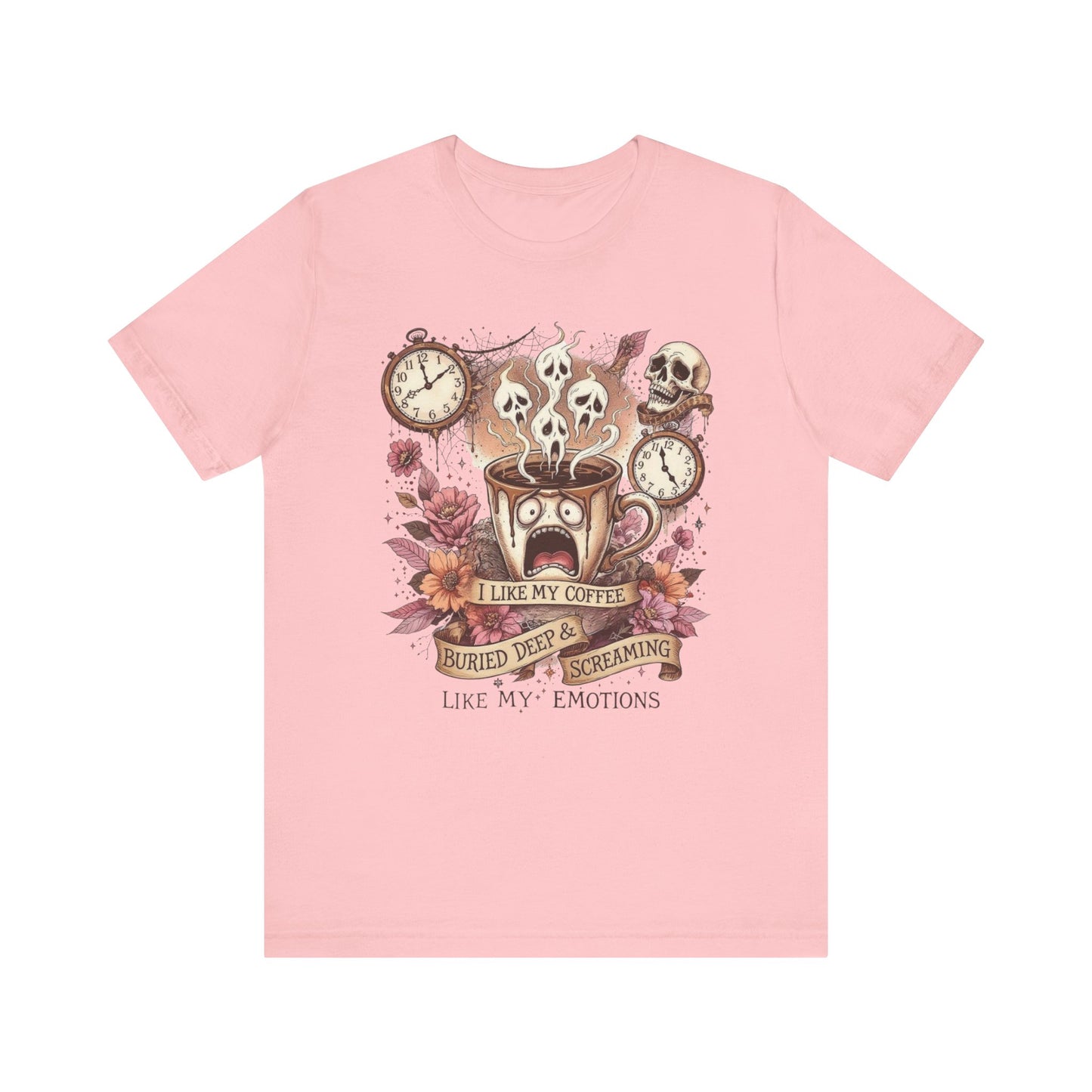 Coffee Lovers Skull Tee - I Like My Coffee Buried Deep, Unisex Jersey T-Shirt, Personalized Gift, Gothic Style, Perfect for Halloween