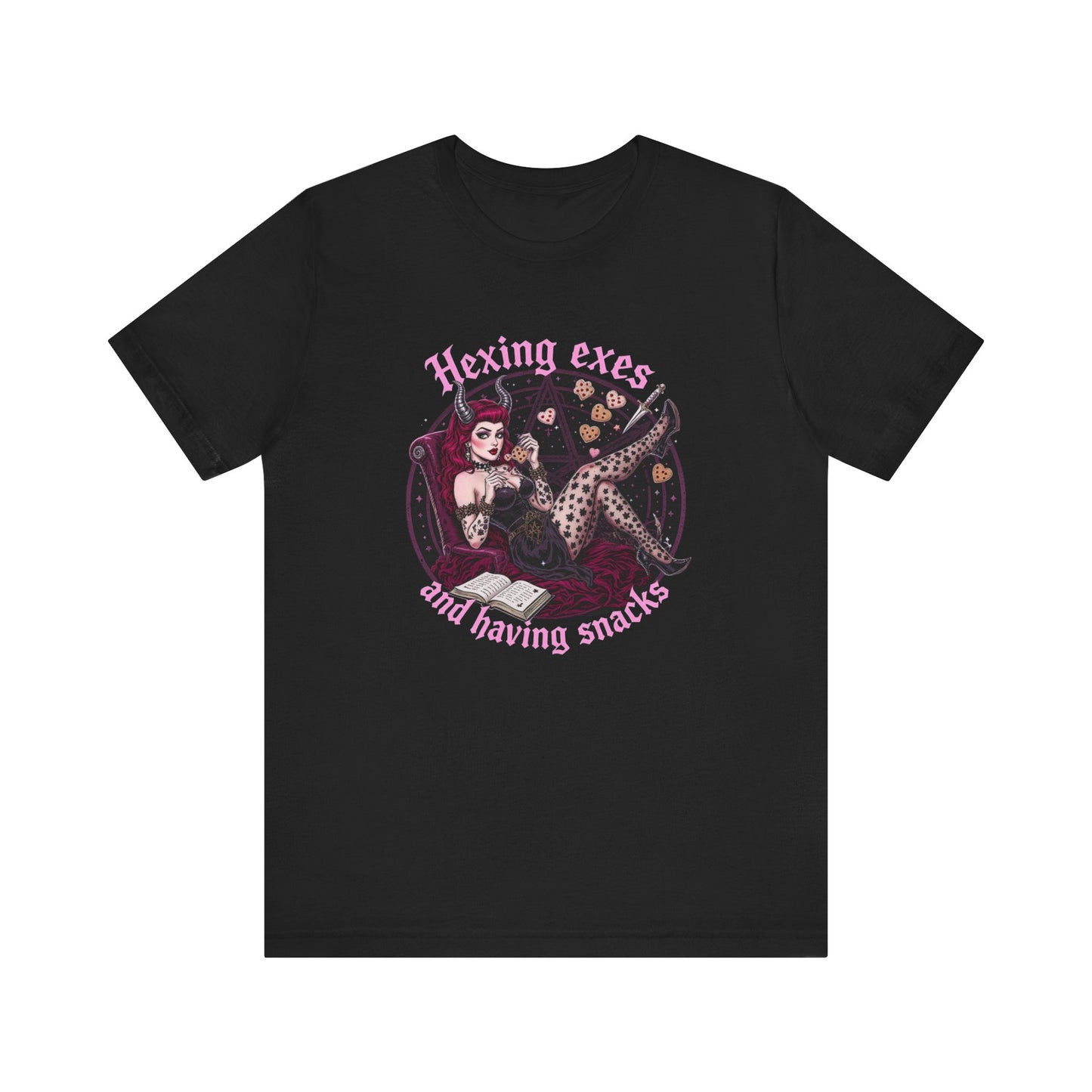 Hexing Exes and Having Snacks Tee, Witchy T-Shirt, Alternative Fashion, Gift for Her, Humor Shirt, Halloween Apparel