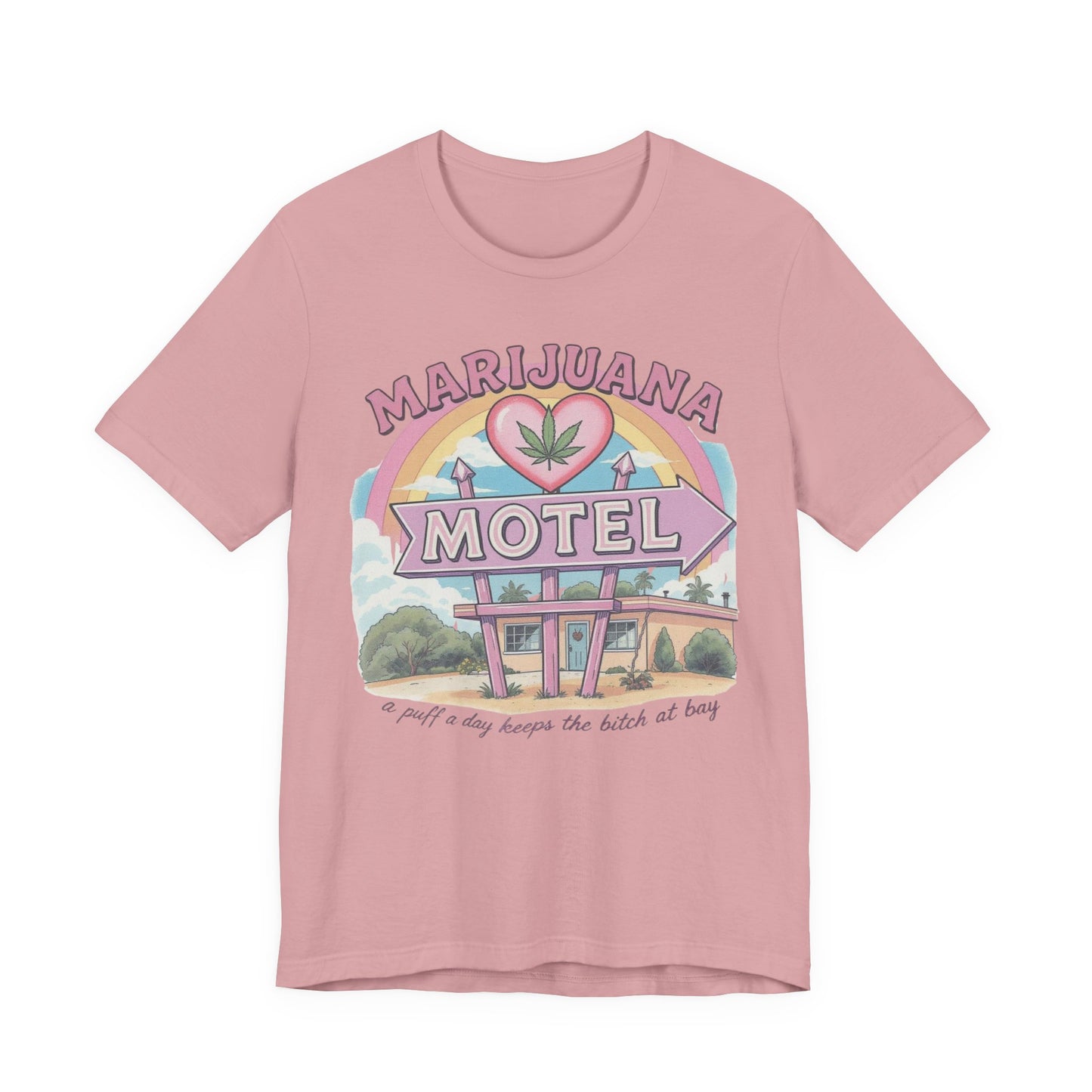 Retro Marijuana Motel Tee, Unisex Graphic T-Shirt, Fun Cannabis Apparel, Stoner Gift, 420 Celebrations, Hipster Style