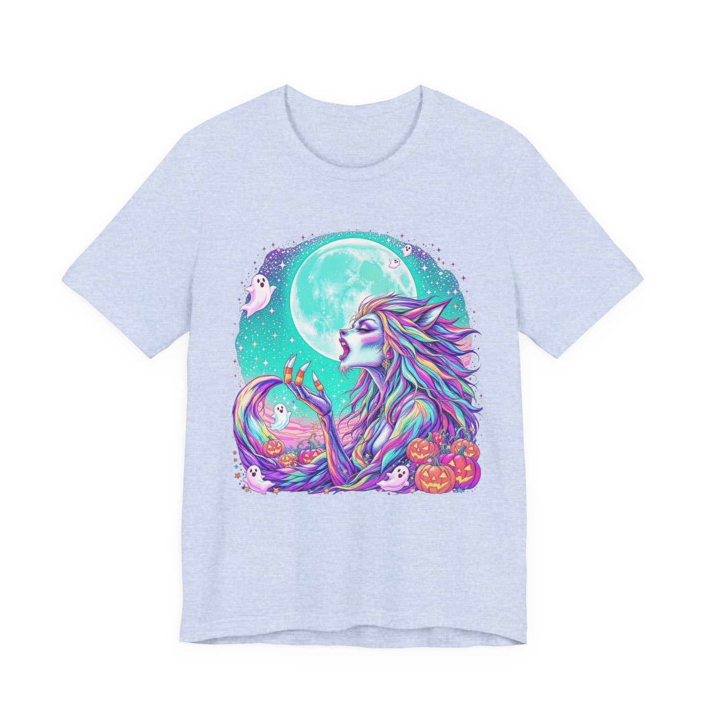 Mystical Moonlight Wolf Tee, Halloween Shirt, Graphic T-Shirt, Unisex Casual Wear, Spooky Season Apparel, Gift for Animal Lovers