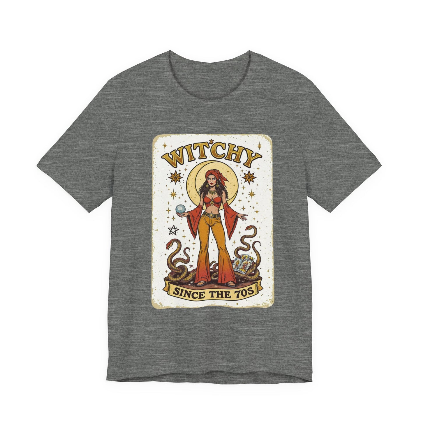 Witchy Graphic Tee, Unisex Vintage Shirt, 70s Inspired Apparel, Perfect Gift for Witch Lovers, Casual Summer Wear, Halloween Outfit