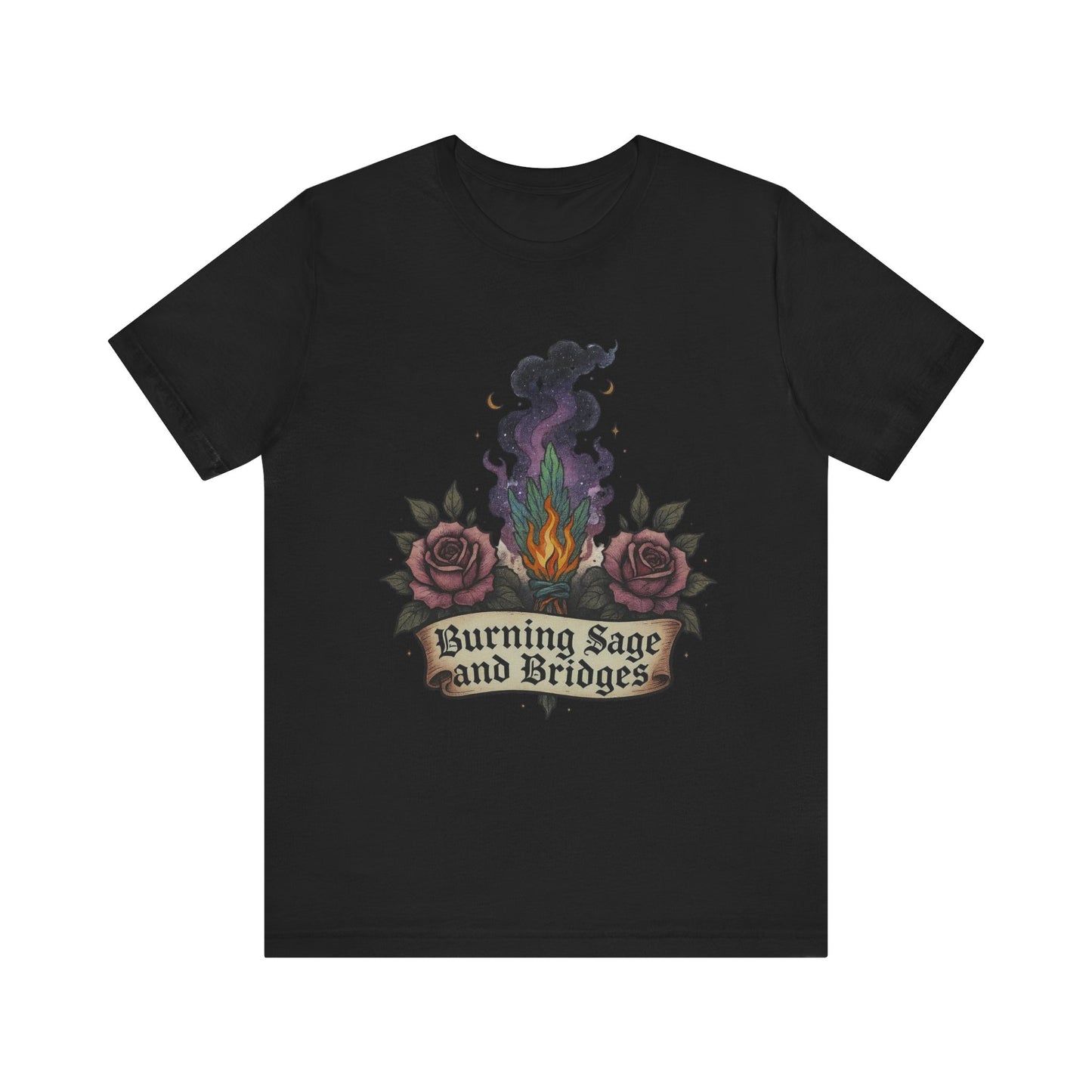 Mystical Sage Tee - Burning Sage and Bridges Shirt for Spiritual Vibes, Boho Style, Gift for Witches, Casual Wear, Ideal for Festivals