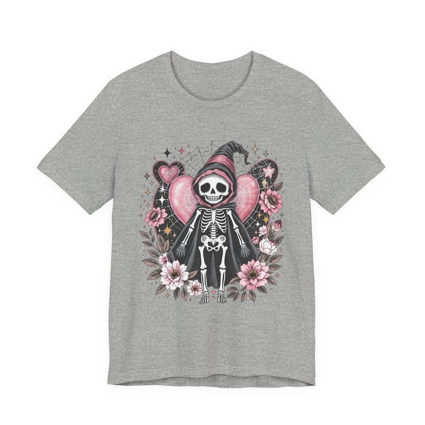 Skeleton Love Graphic Tee, Unisex T-Shirt, Halloween Apparel, Floral Skeleton Shirt, Edgy Gift for Her
