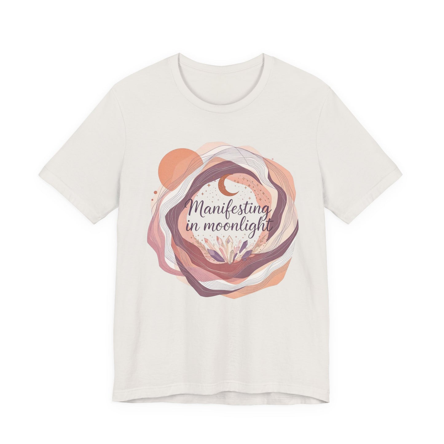 Manifesting in Moonlight Tee, Unisex Jersey Shirt, Boho Aesthetic T-Shirt, Gift for Spiritual Seekers, Moon Lovers Apparel, Affirmation Top