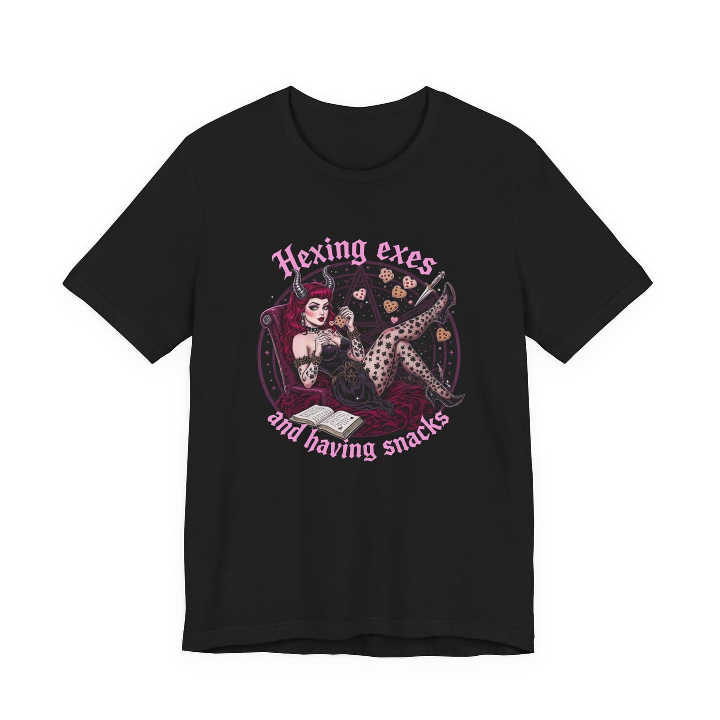 Hexing Exes and Having Snacks Tee, Witchy T-Shirt, Alternative Fashion, Gift for Her, Humor Shirt, Halloween Apparel