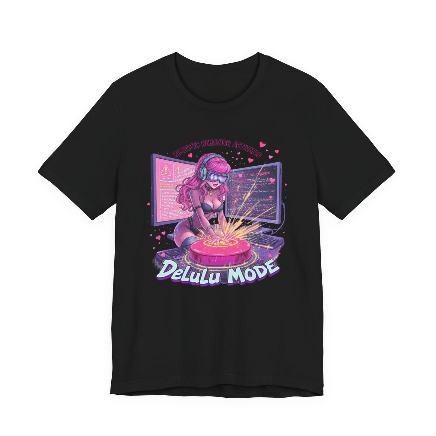 Delulu Mode Graphic Tee, Fun Tech Fashion T-Shirt, Gamer Outfit, Creative Lifestyle Gift, Gamer Girl Short Sleeve Shirt
