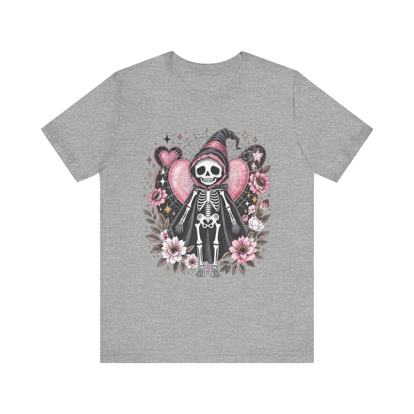 Skeleton Love Graphic Tee, Unisex T-Shirt, Halloween Apparel, Floral Skeleton Shirt, Edgy Gift for Her