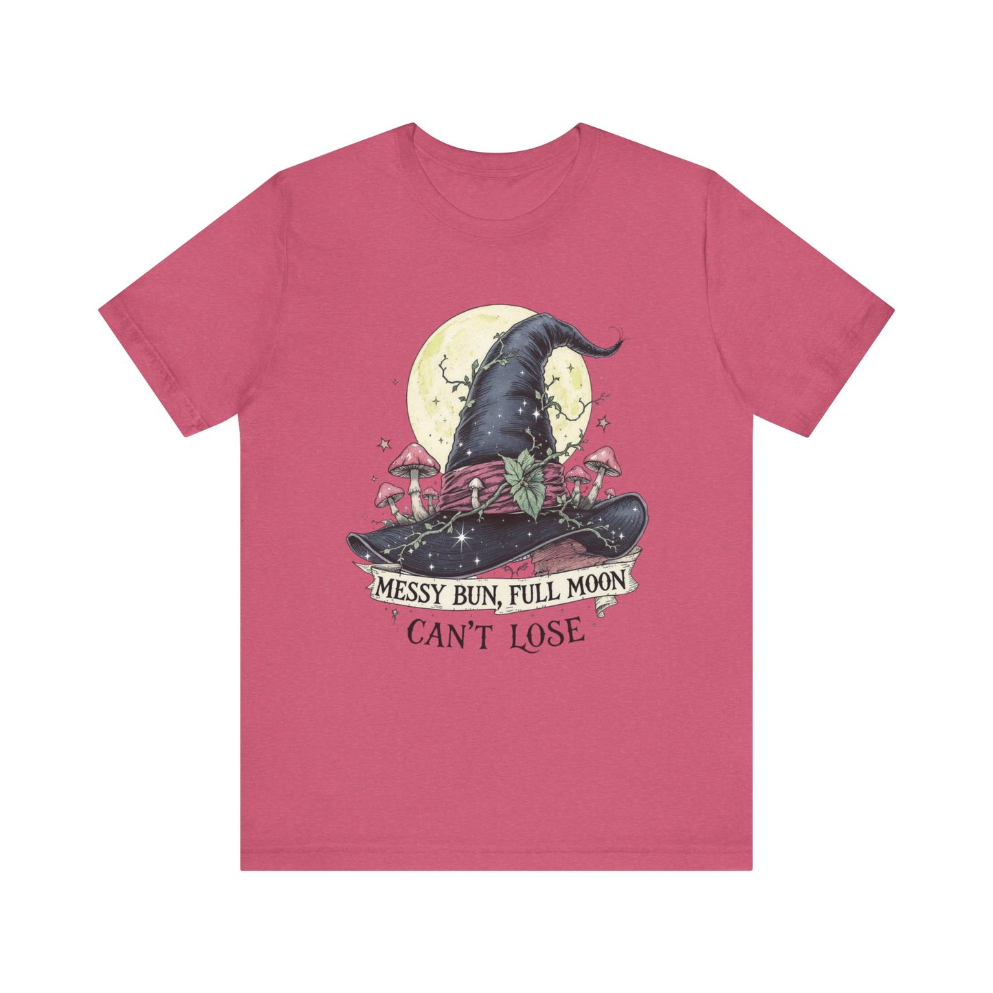 Messy Bun Full Moon Tee - Unisex Jersey T-Shirt, Cute Witch Shirt, Halloween Apparel, Cozy Everyday Top, Fun Gift for Her
