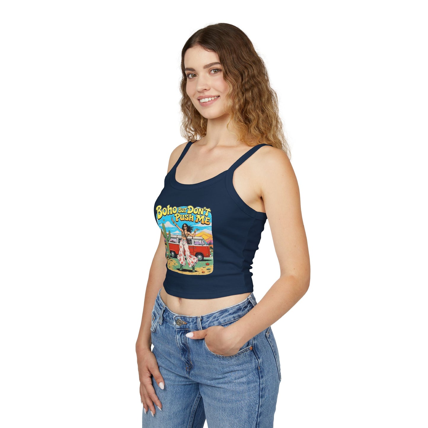 Boho Vibes Spaghetti Strap Tank Top - Women's Summer Top, Vacation Wear, Festival Outfit, Gift for Her, Bohemian Style Top