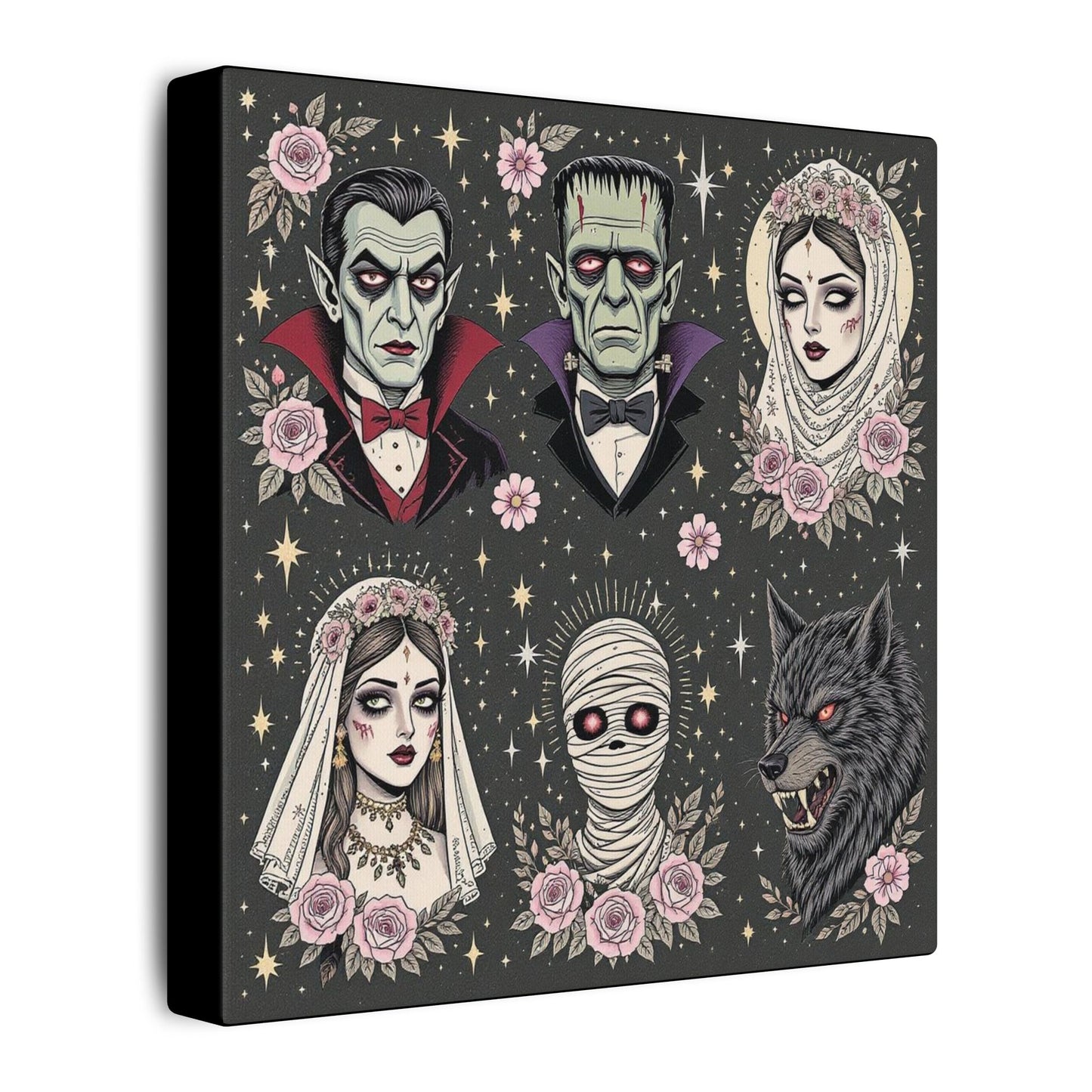 Gothic Horror Art Canvas Print, Wall Decor, Halloween Decoration, Spooky Home Art, Vampire and Monster Wall Art