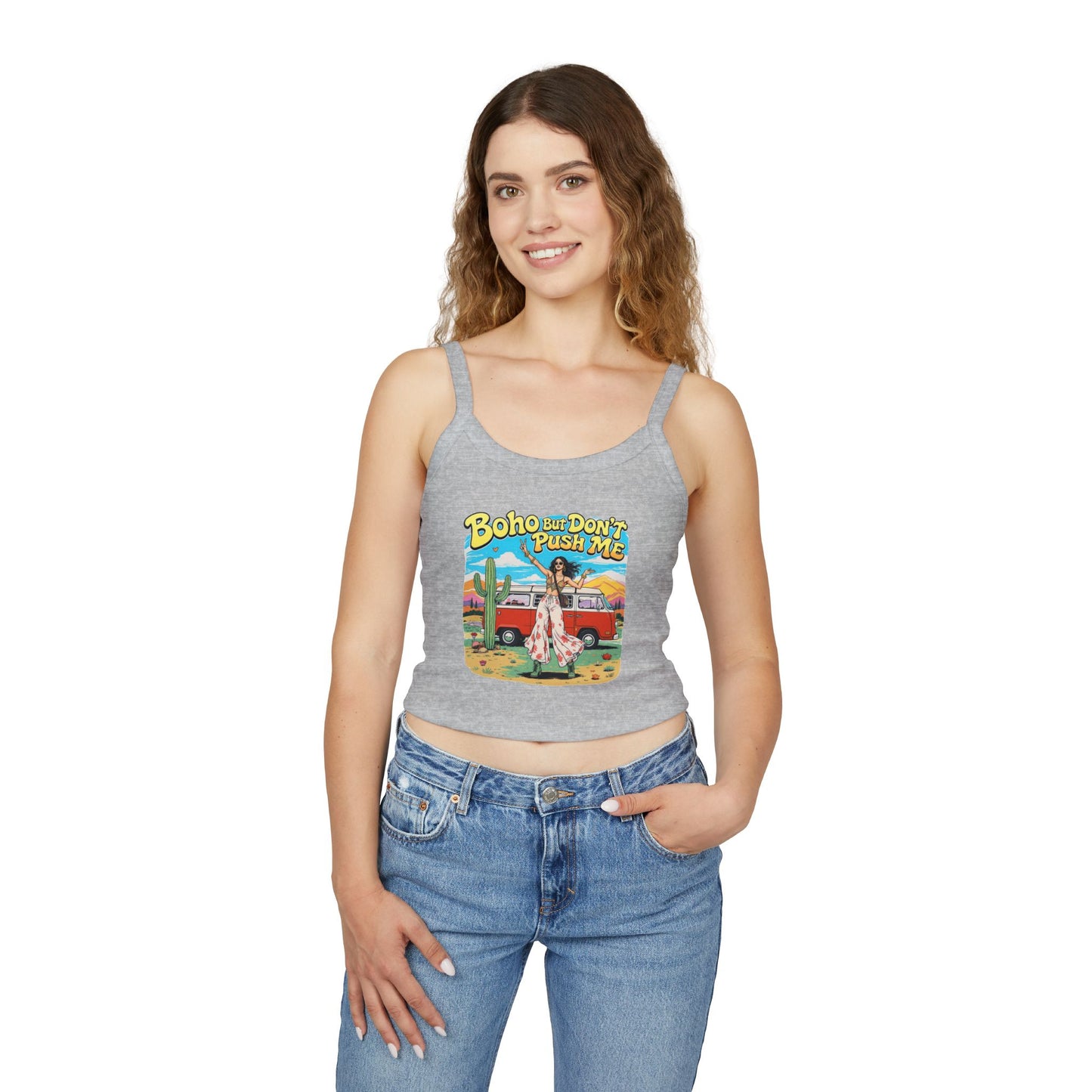 Boho Vibes Spaghetti Strap Tank Top - Women's Summer Top, Vacation Wear, Festival Outfit, Gift for Her, Bohemian Style Top