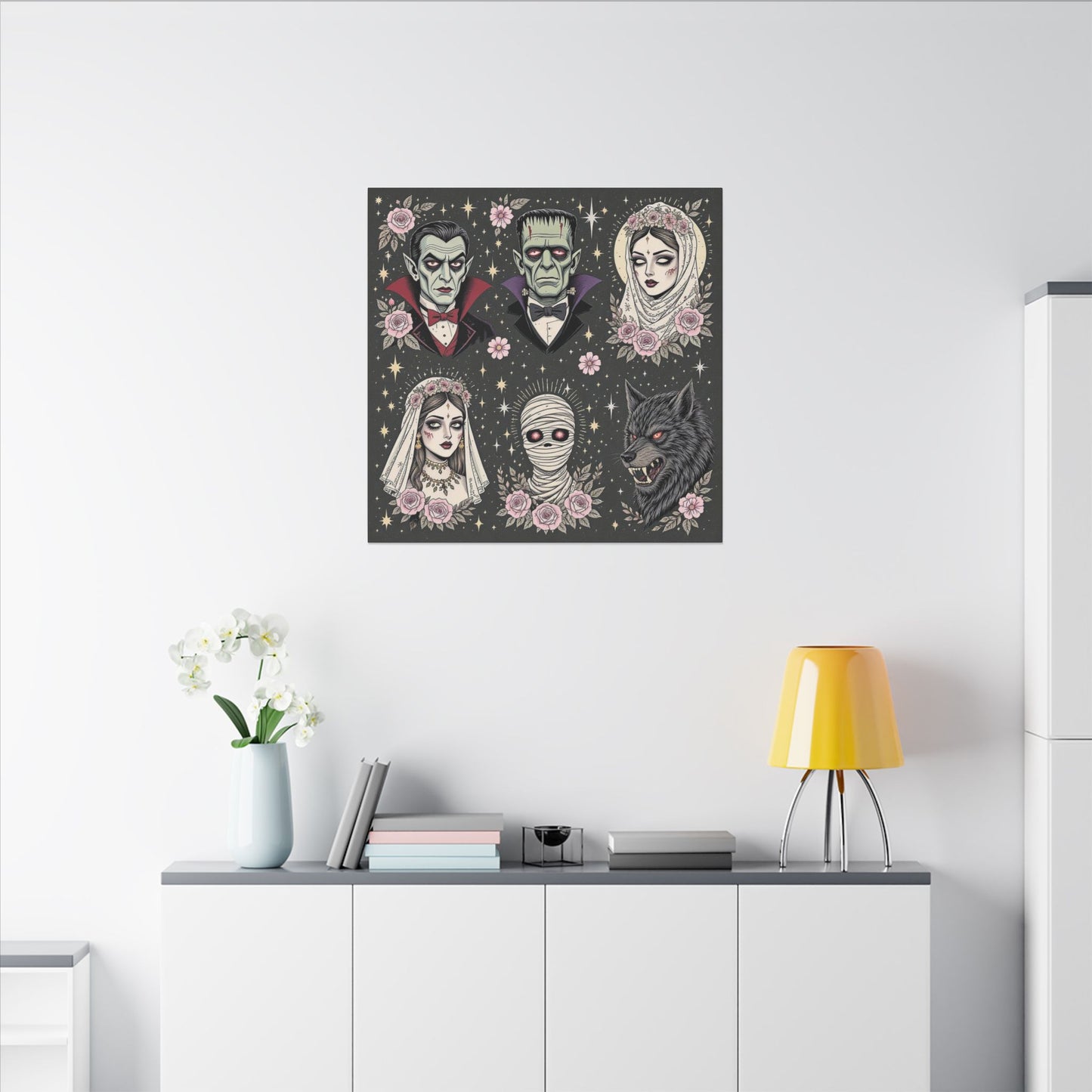 Gothic Horror Art Canvas Print, Wall Decor, Halloween Decoration, Spooky Home Art, Vampire and Monster Wall Art