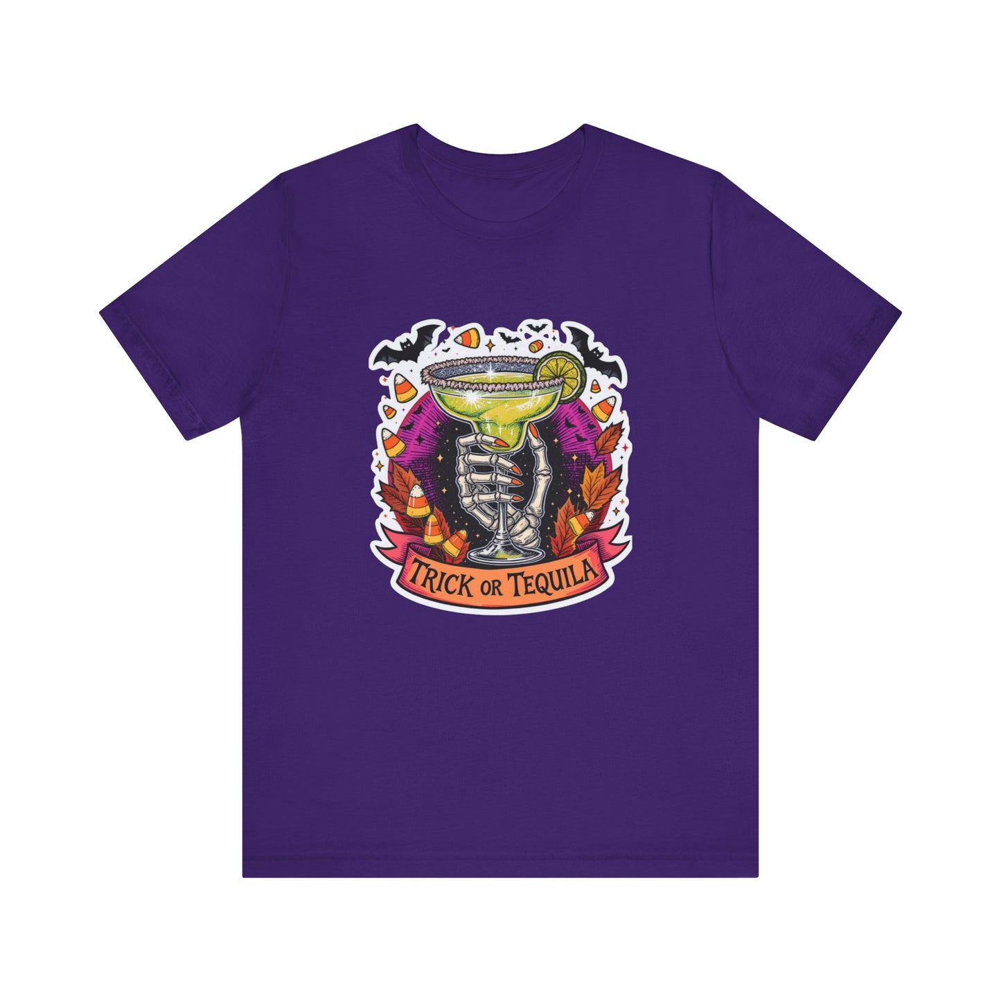 Halloween Trick or Tequila Tee - Unisex Jersey T-Shirt, Spooky Party Shirt, Autumn Apparel, Day of the Dead Gift, Halloween Costumes