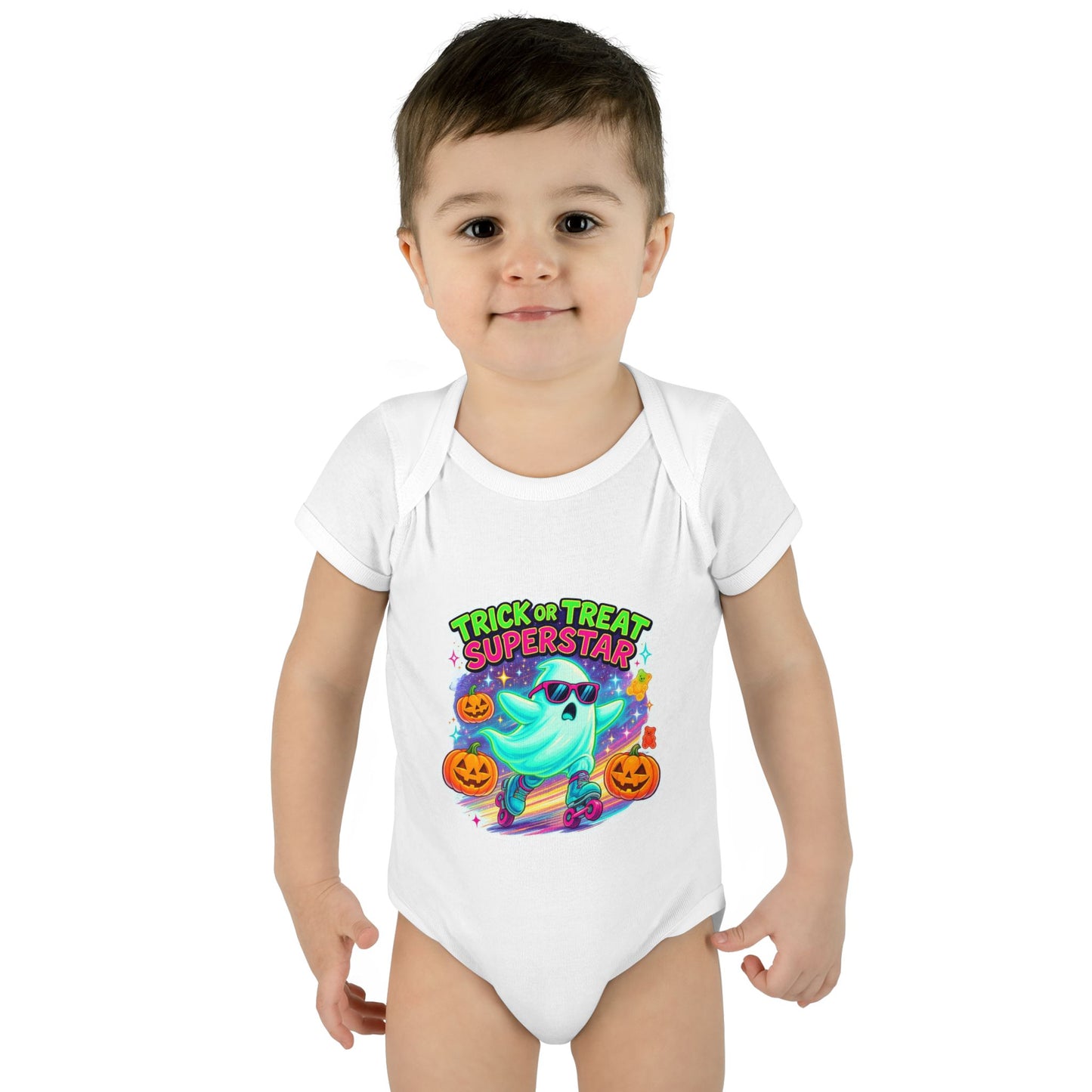 Trick or Treat Ghost Baby Bodysuit, Halloween Infant Onesie, Cute Baby Costume, Halloween Gift, Baby Superhero Outfit