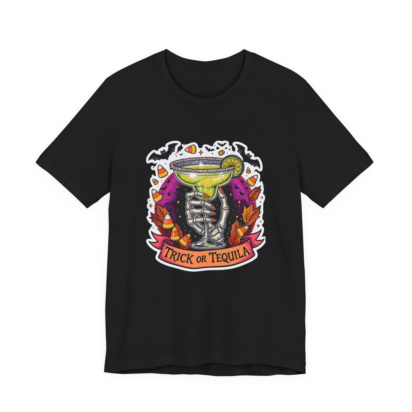 Halloween Trick or Tequila Tee - Unisex Jersey T-Shirt, Spooky Party Shirt, Autumn Apparel, Day of the Dead Gift, Halloween Costumes