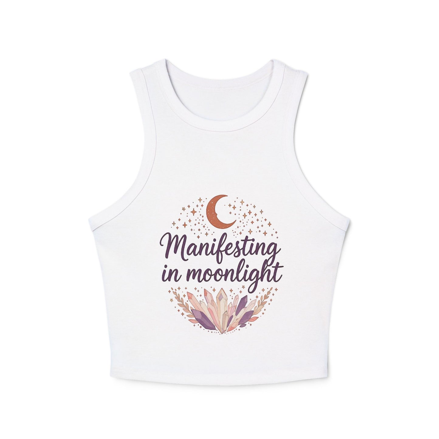 Women's Manifesting in Moonlight Micro Rib Racer Tank Top, Spiritual Tank, Boho Style Top, Yoga Wear, Summer Essential