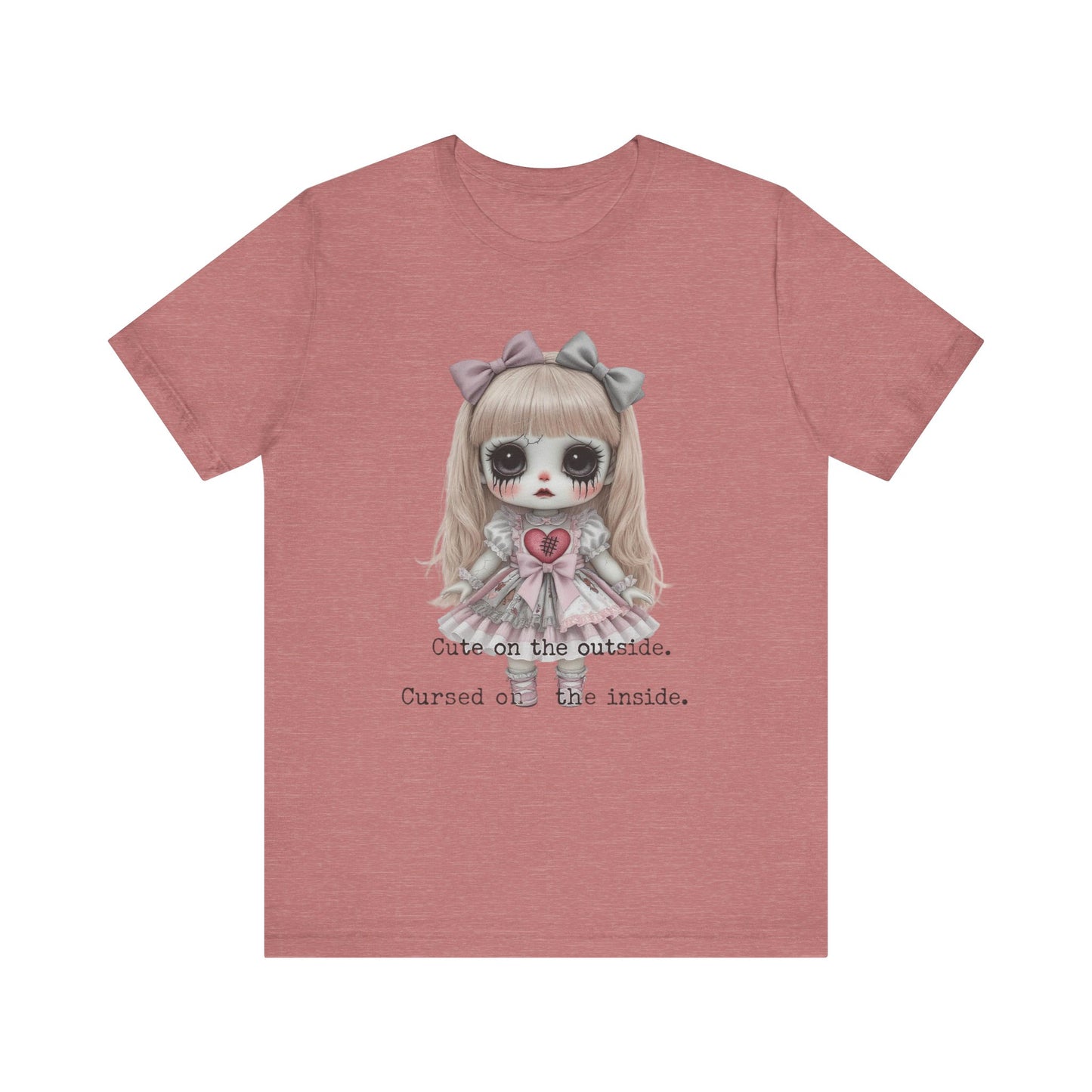 Cursed Doll Graphic Tee, Cute and Spooky T-Shirt, Halloween Gift, Alternative Style Apparel, Unisex Short Sleeve Shirt, Kawaii Punk Fashion