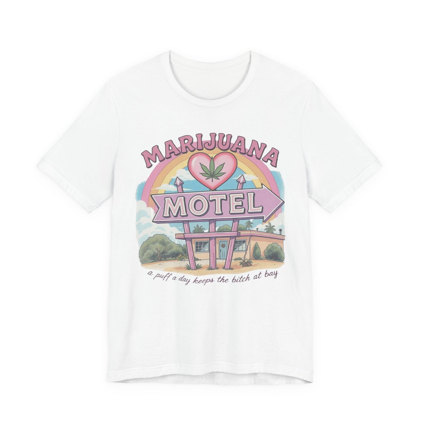 Retro Marijuana Motel Tee, Unisex Graphic T-Shirt, Fun Cannabis Apparel, Stoner Gift, 420 Celebrations, Hipster Style